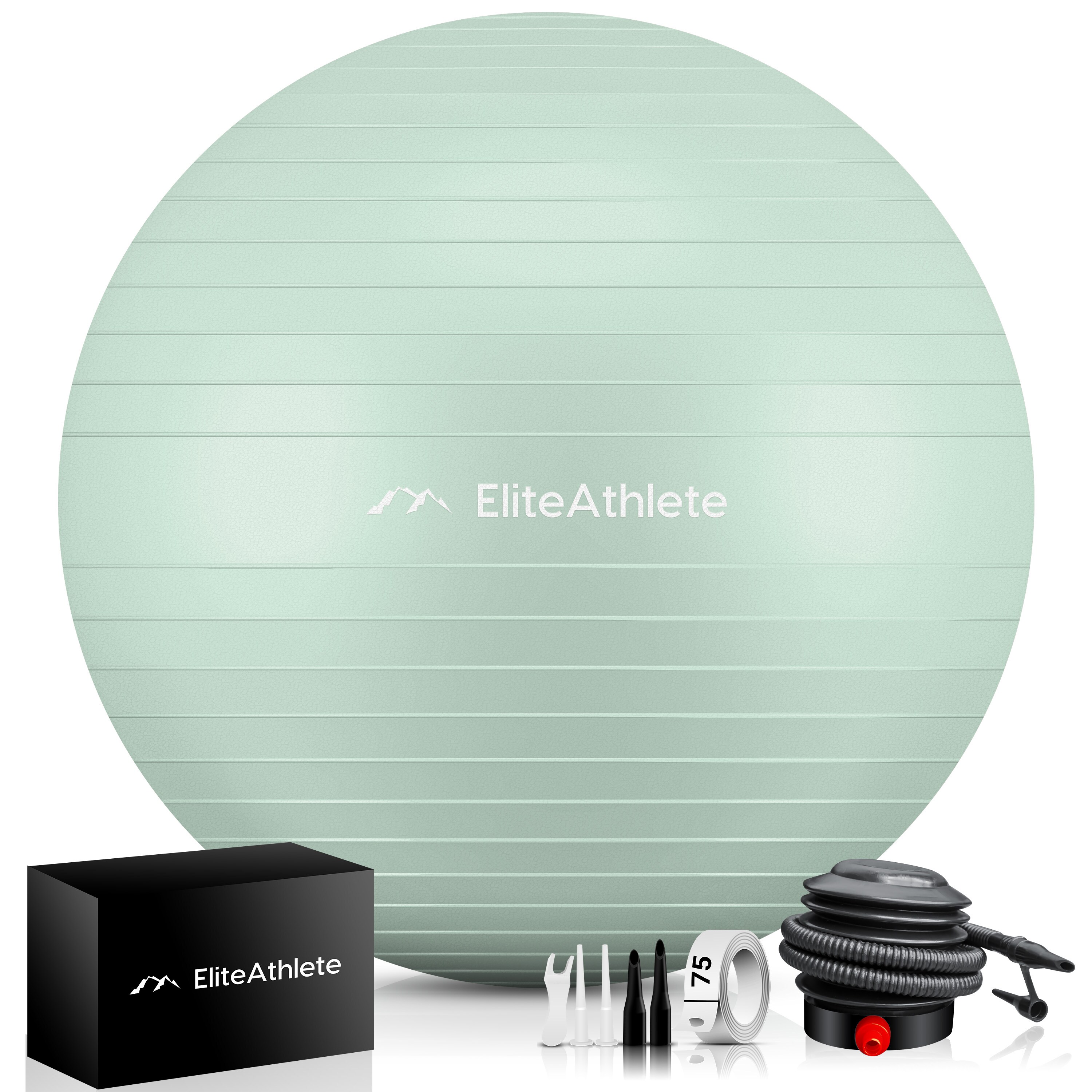 EliteAthlete&reg; Gymnastikball Sitzball B&uuml;ro ergonomisch mit Anti Burst System - Fitness Yoga Pilates Schwangerschaft - Schwangerschaftsball Fitnessball Yogaball - Yoga Ball inkl. Luftpumpe - Mint 65cm 