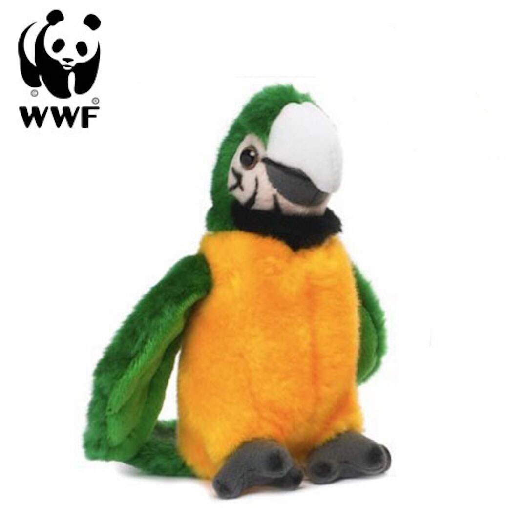 WWF - Pl&uuml;schtier - Gr&uuml;ngelber Ara Papagei (mit Sound, 14cm) lebensecht Kuscheltier Stofftier 
