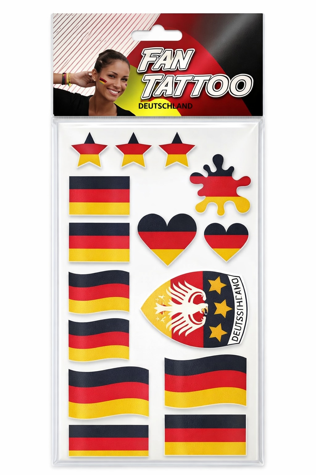 Deutschland Tattoos Fanartikel Schwarz Rot Gold tempor&auml;re Flaggen Body Art Kinder Erwachsene 