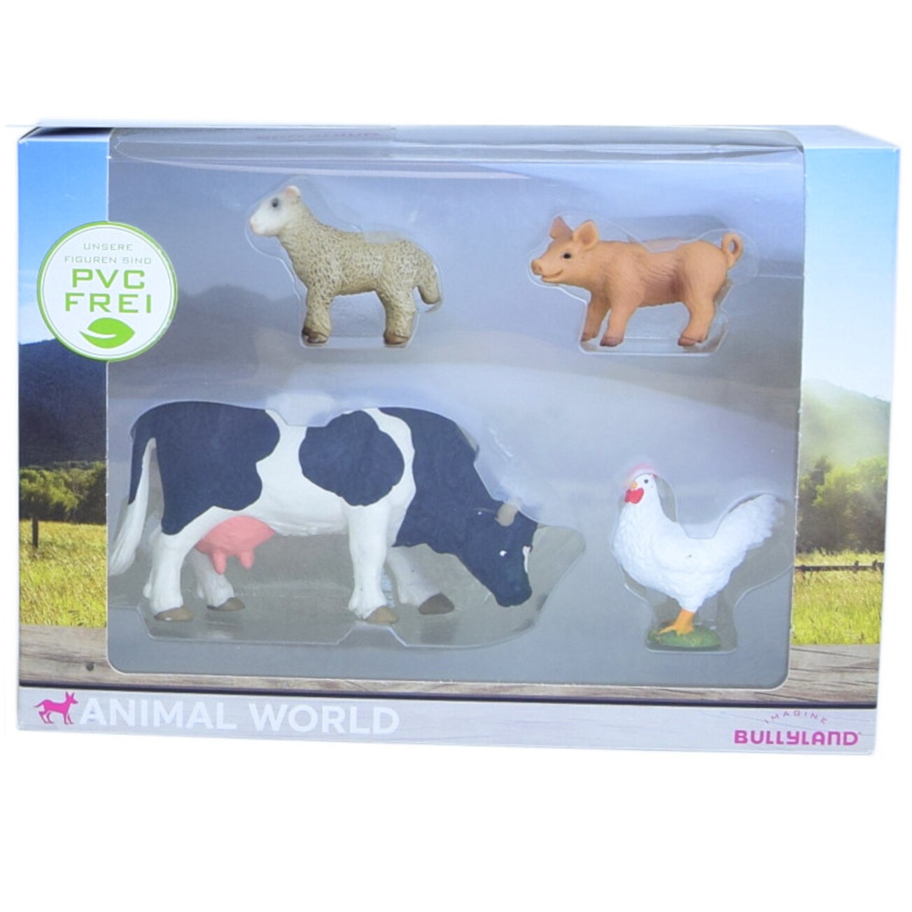 Bullyland Animal World Schaf Schwein Kuh Huhn PVC-frei Tierfiguren Kinder Sammelfiguren 