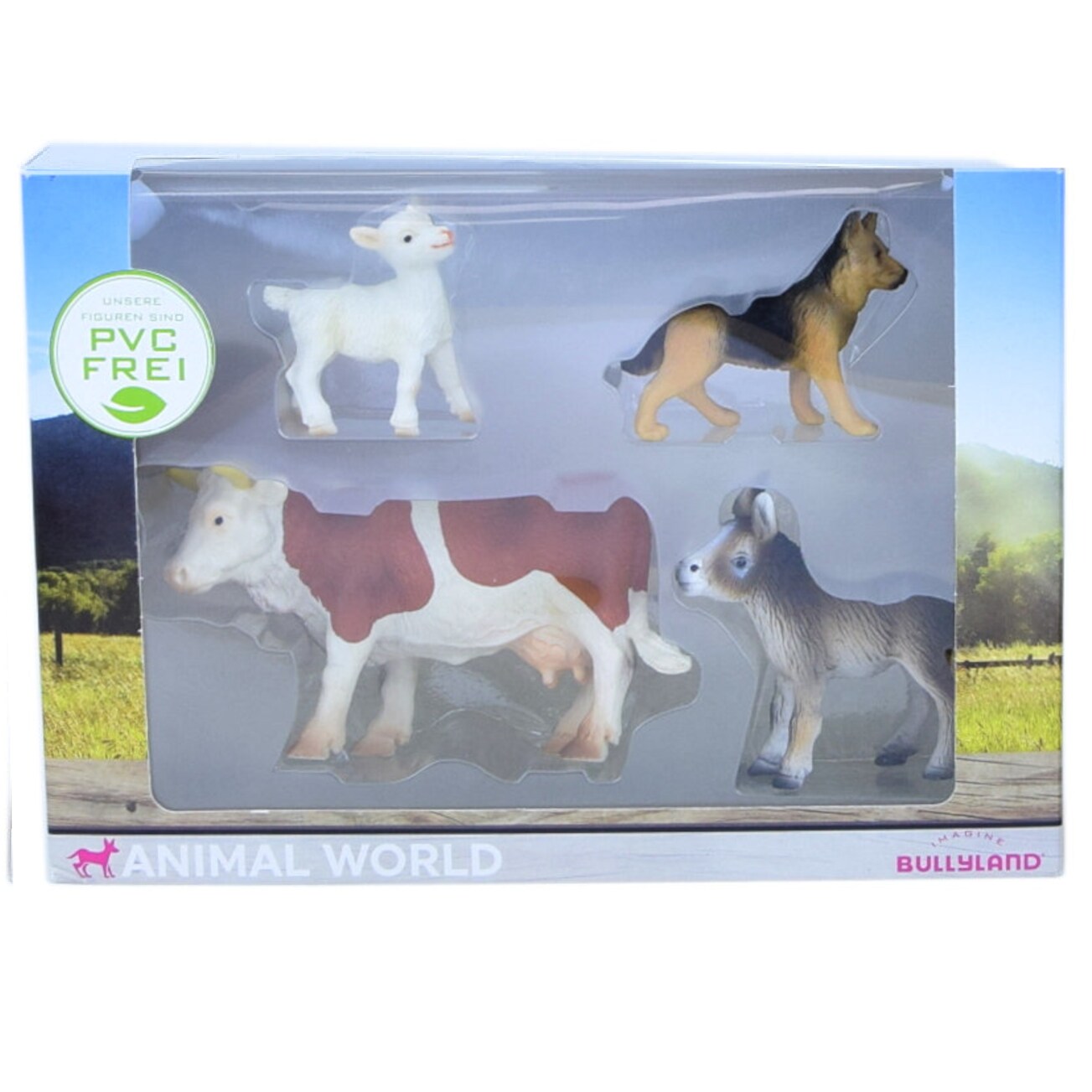 Bullyland Animal World Ziege Hund Esel Kuh PVC-frei Tierfiguren Kinder Sammelfiguren 