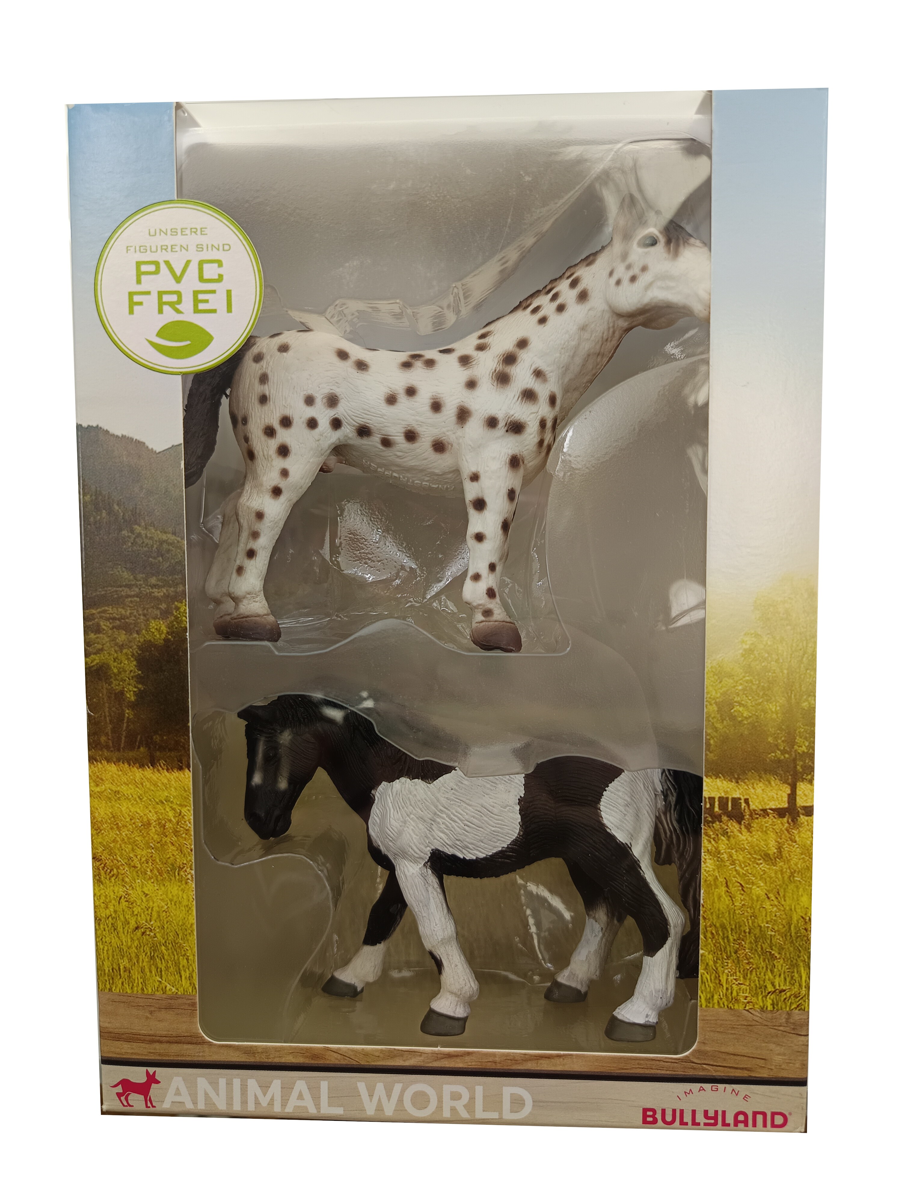Bullyland Animal World 2 Pferde Lewitzer Schecke Knabstrupper PVC-frei Kinder Sammelfigur 