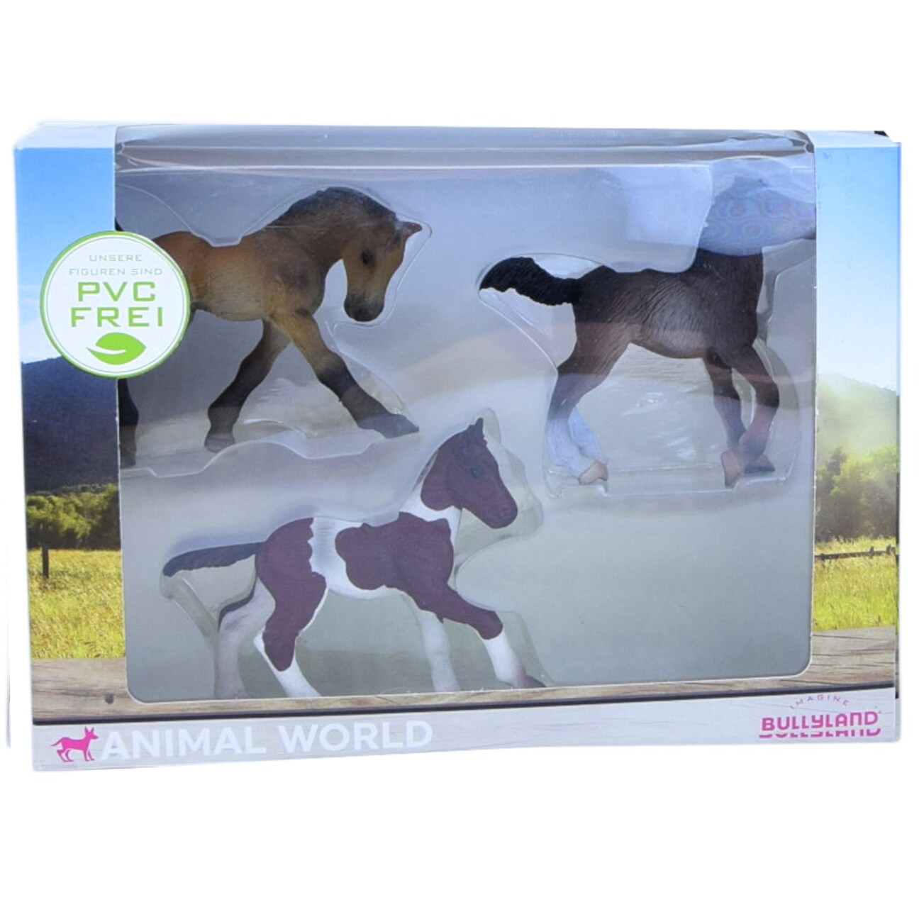 Bullyland Animal World 3 Fohlen Quarter Horse Lipizzaner Trakehner PVC-frei Kinder 