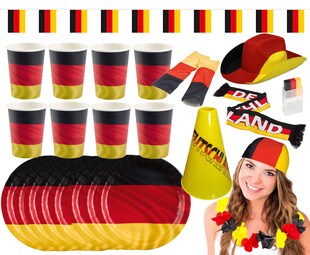 Amscan - Großes Deutschland Fan-Set (25-teilig) EM WM anfeuern schwarz rot gold Fußallparty 