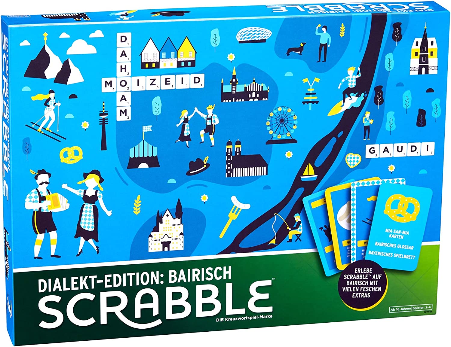 Mattel - Scrabble - Dialekt-Edition: Bairisch Bayrisch Brettspiel W&ouml;rterspiel Dialekte 