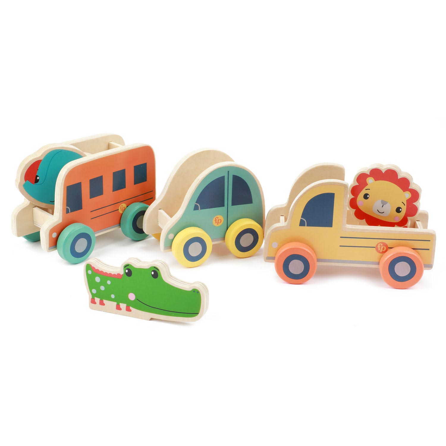 Fisher-Price - Holz-Fahrzeuge 3 St&uuml;ck + Tiere Holzspielzeug Kleinkinder 