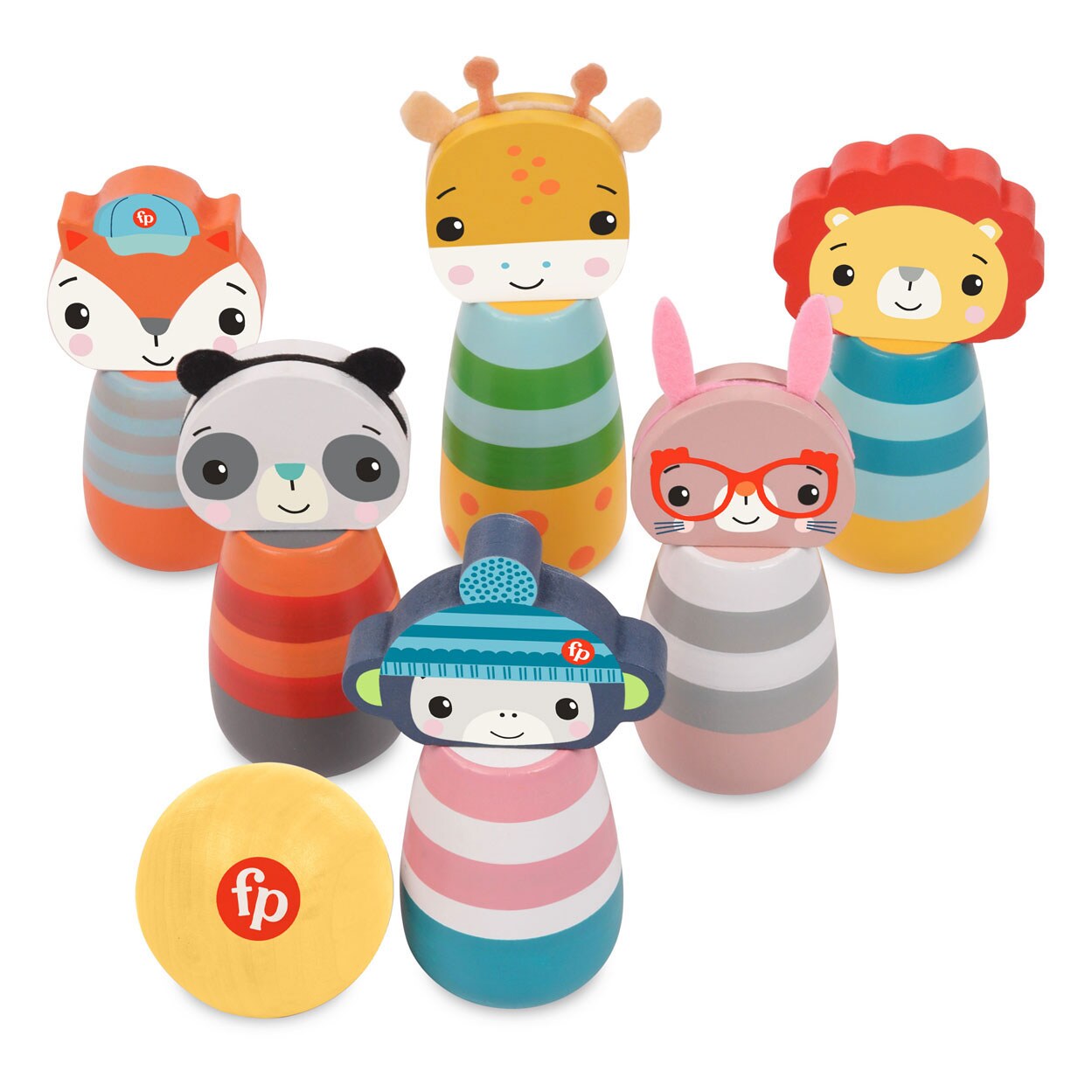 Fisher-Price - Holz-Tierkegel 6 St&uuml;ck + Ball 