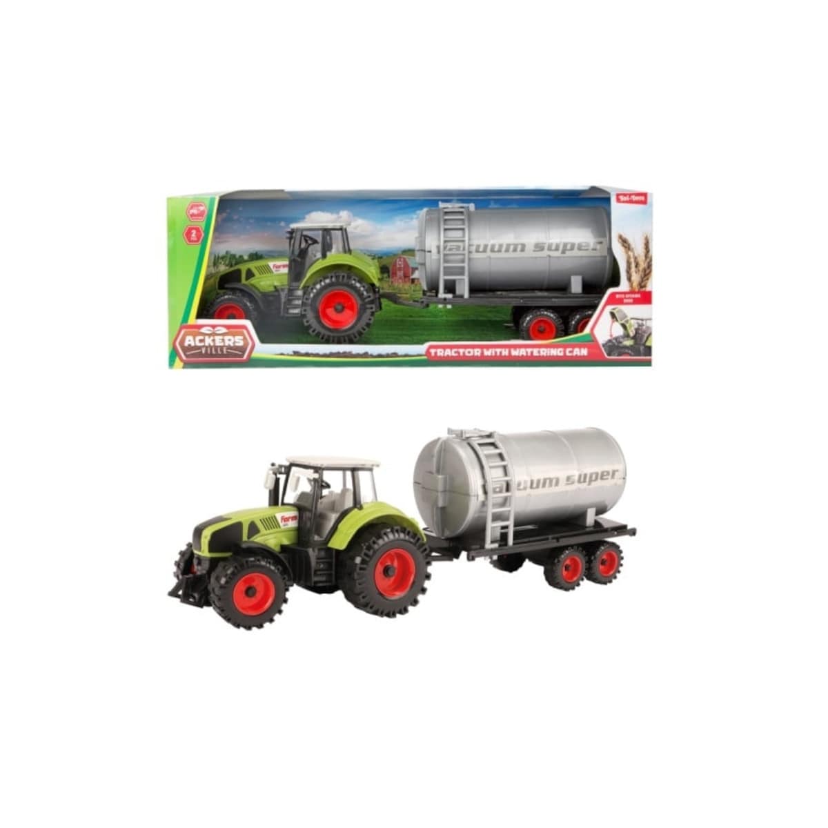 Toi-Toys TRACTOR Spielzeugtraktor mit Wassertank-Anh&auml;nger &ndash; Friktionsmotor, 20 cm, ab 3 Jahren 