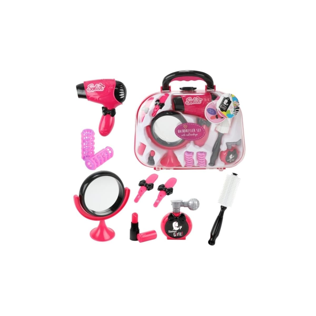 Toi-Toys GLAMOUR SHINE Friseurset mit echtem F&ouml;n, Koffer & Zubeh&ouml;r f&uuml;r Kinder ab 3 Jahren 