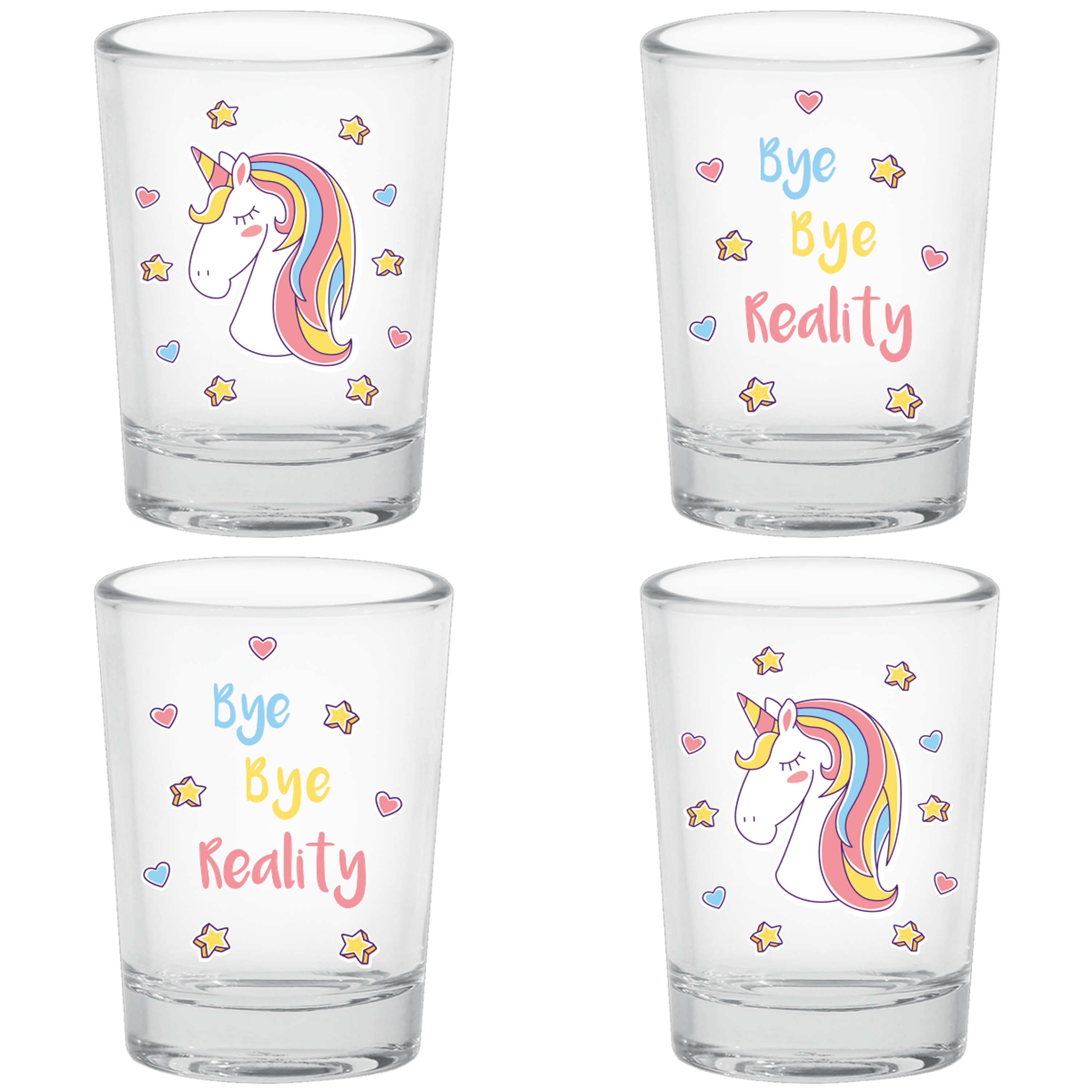 EinhornLiebe - Einhorn Schnapsgl&auml;ser - Bye Bye Reality (4 St&uuml;ck) Pinnchen Gl&auml;ser Unicorn Shotglas 