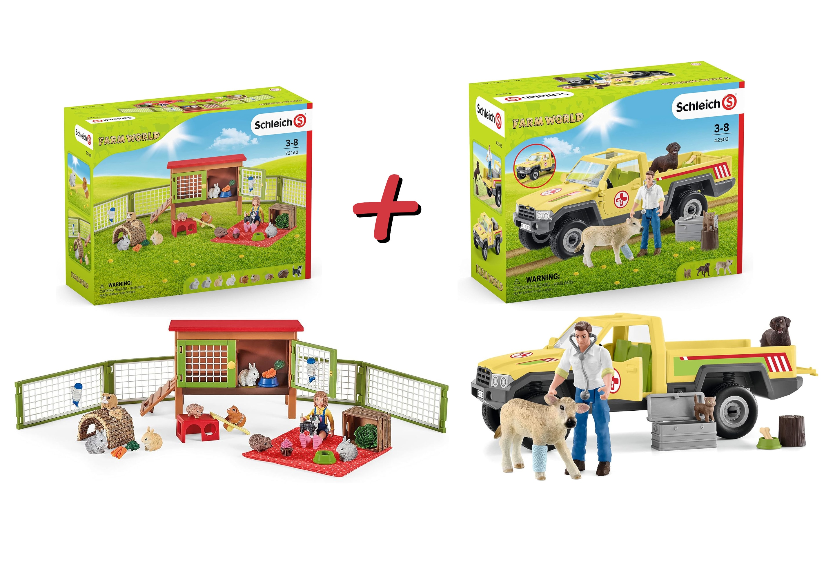 Schleich Farm World Set - Tierarztbesuch auf dem Bauernhof + Picknick mit kleinen Haustieren 