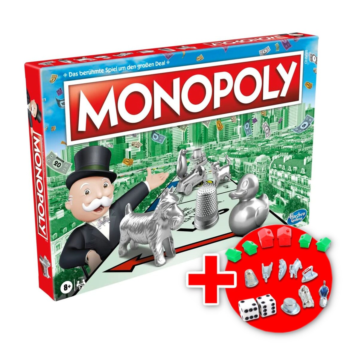 Monopoly - Classic inkl. EXTRA Set mit Figuren, W&uuml;rfeln, H&auml;usern & Hotels 