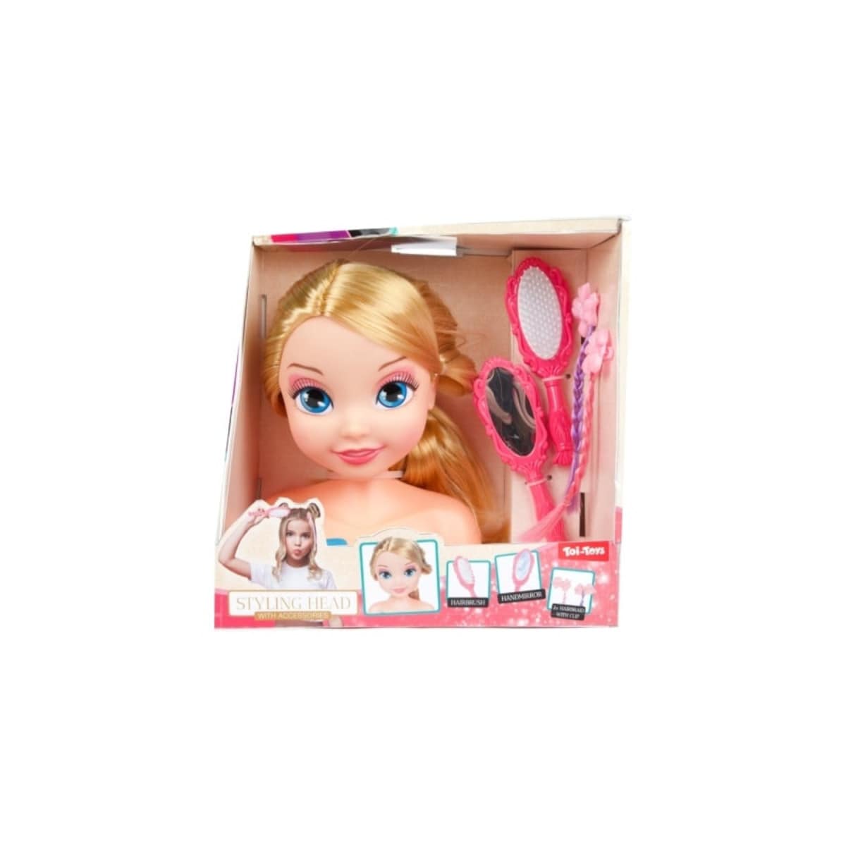 Toi-Toys LAUREN Styling-Kopf f&uuml;r M&auml;dchen &ndash; Frisierkopf mit B&uuml;rste & Spiegel 