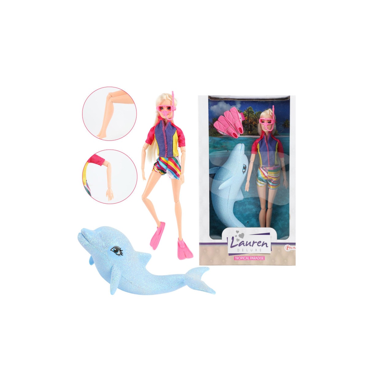 Toi-Toys LAUREN Teenager-Puppe 30&nbsp;cm &ndash; Taucher-Outfit & Glitzerdelfin Delfin f&uuml;r Kinder ab 3 Jahren 