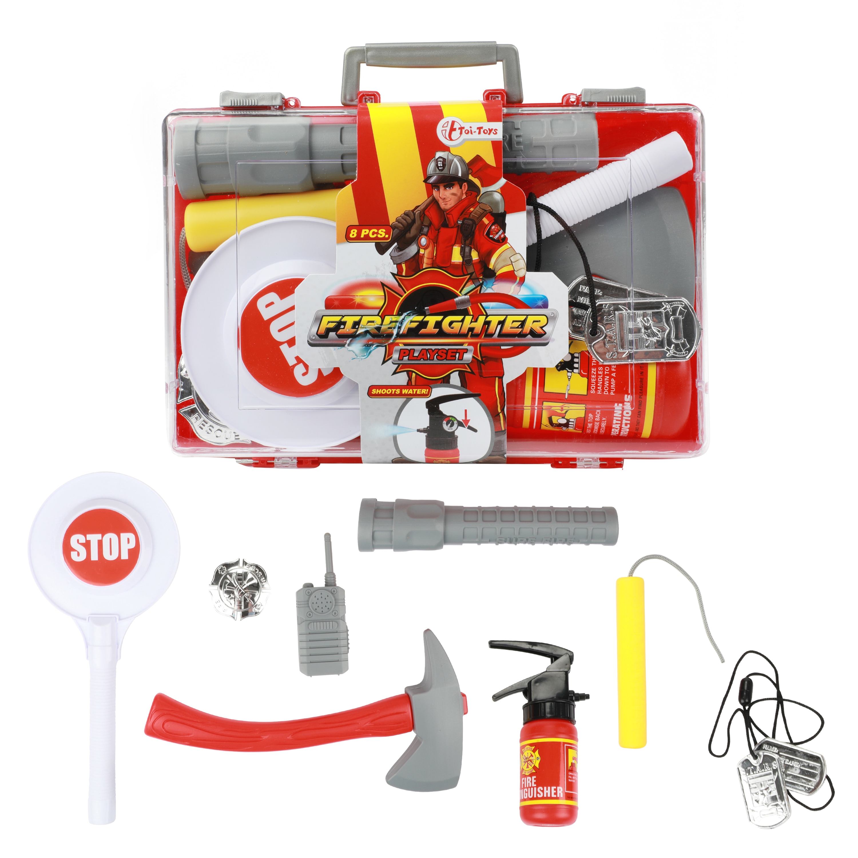 Toi-Toys - FIRE FIGHTER gro&szlig;es Feuerwehr Set (8-telig) Spielzeug Kinder Spielset Koffer Walkie-Talkie 