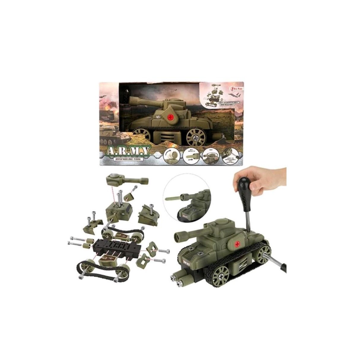 Toi-Toys ALFAFOX Milit&auml;r Panzer zum Bauen mit 2 Raketen & Schraubendreher 