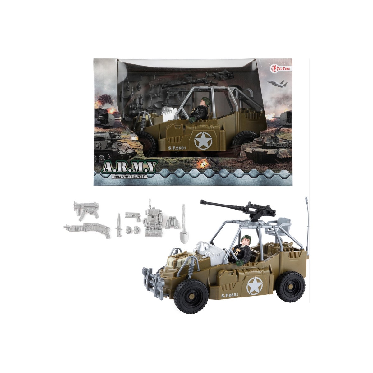 Toi-Toys ALFAFOX Strandbuggy Milit&auml;r-Set mit Zubeh&ouml;r f&uuml;r Kinder, Rollenspiel & Abenteuer ab 3 Jahren 