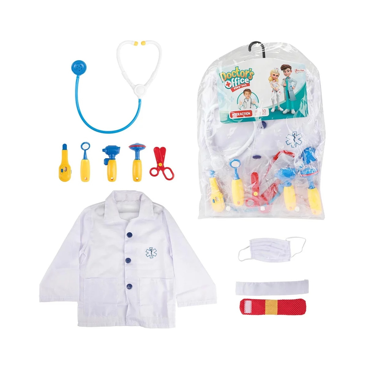 Toi-Toys - Doktor Verkleidungsset mit Jacke und Zubeh&ouml;r (10 teilig) f&uuml;r Kinder Kost&uuml;m Arzt Verkleidung 
