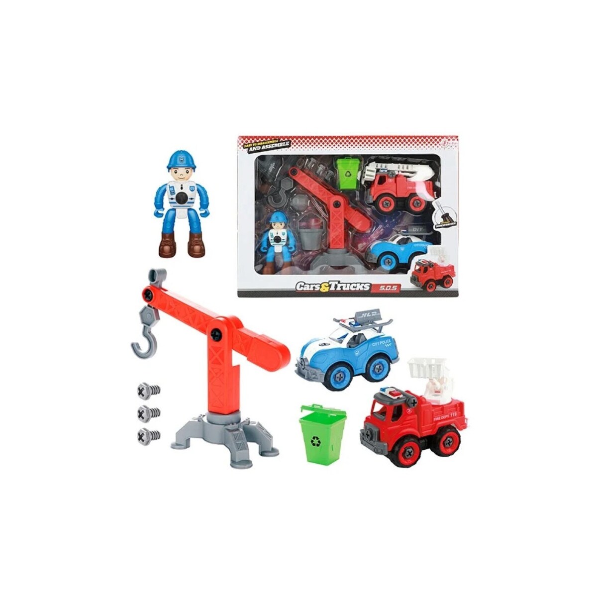 Toi-Toys CARS_TRUCKS Schraubfahrzeug Feuerwehr Polizei &ndash; Zubeh&ouml;r + Figur 