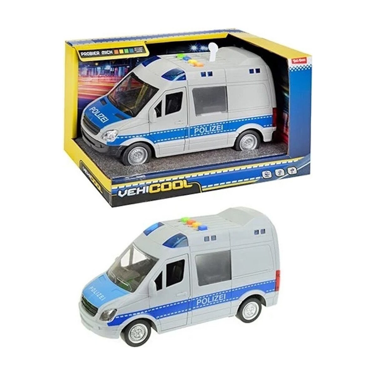 Toi-Toys VEHICOOL Super Polizeibus mit Licht, Sound & Friktion &ndash; Spielzeugauto f&uuml;r Kinder 