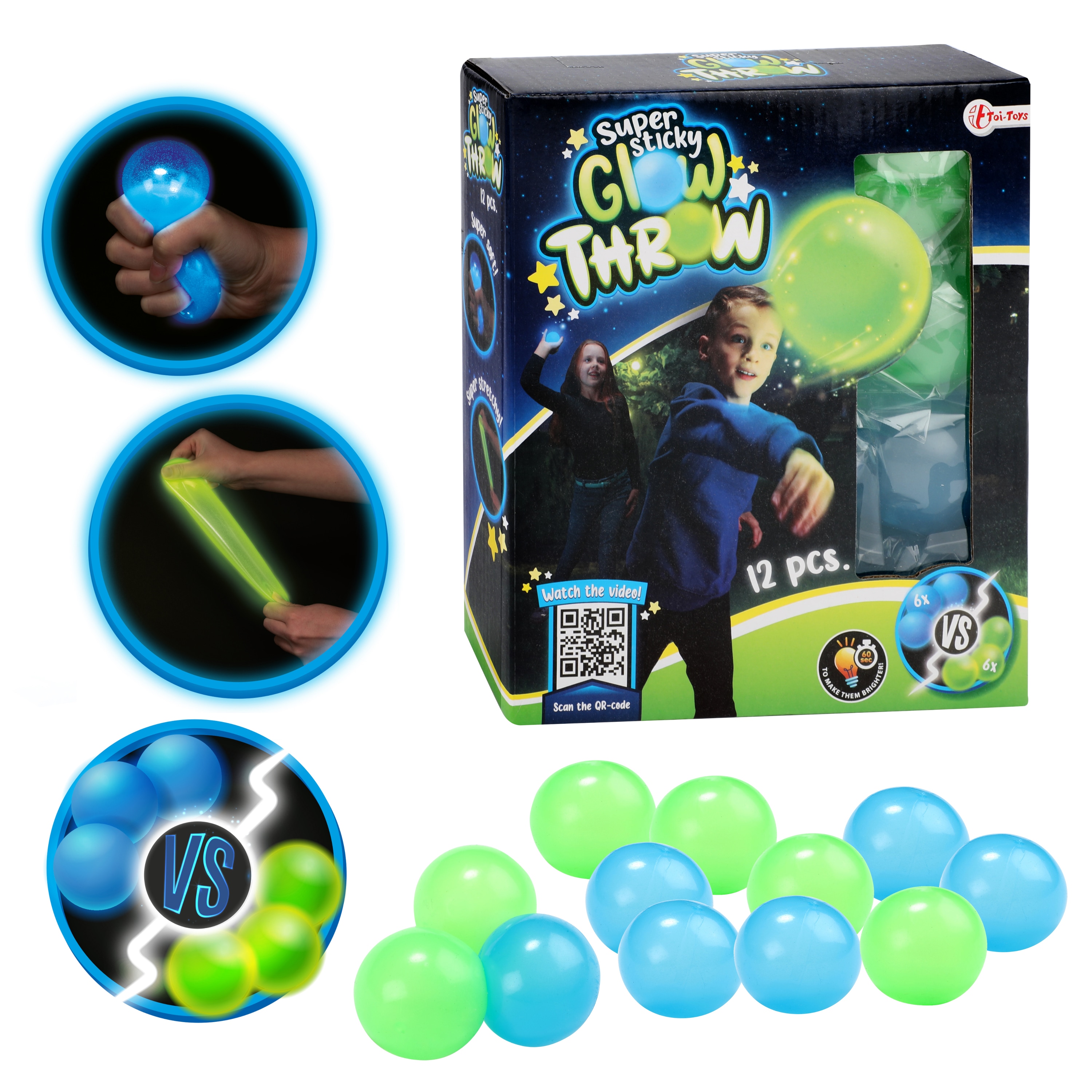 Toi-Toys - Fluoreszierende B&auml;lle - Glow Throw (12 St&uuml;ck) super sticky leuchtend leuchtende balls dark Dunkelheit 