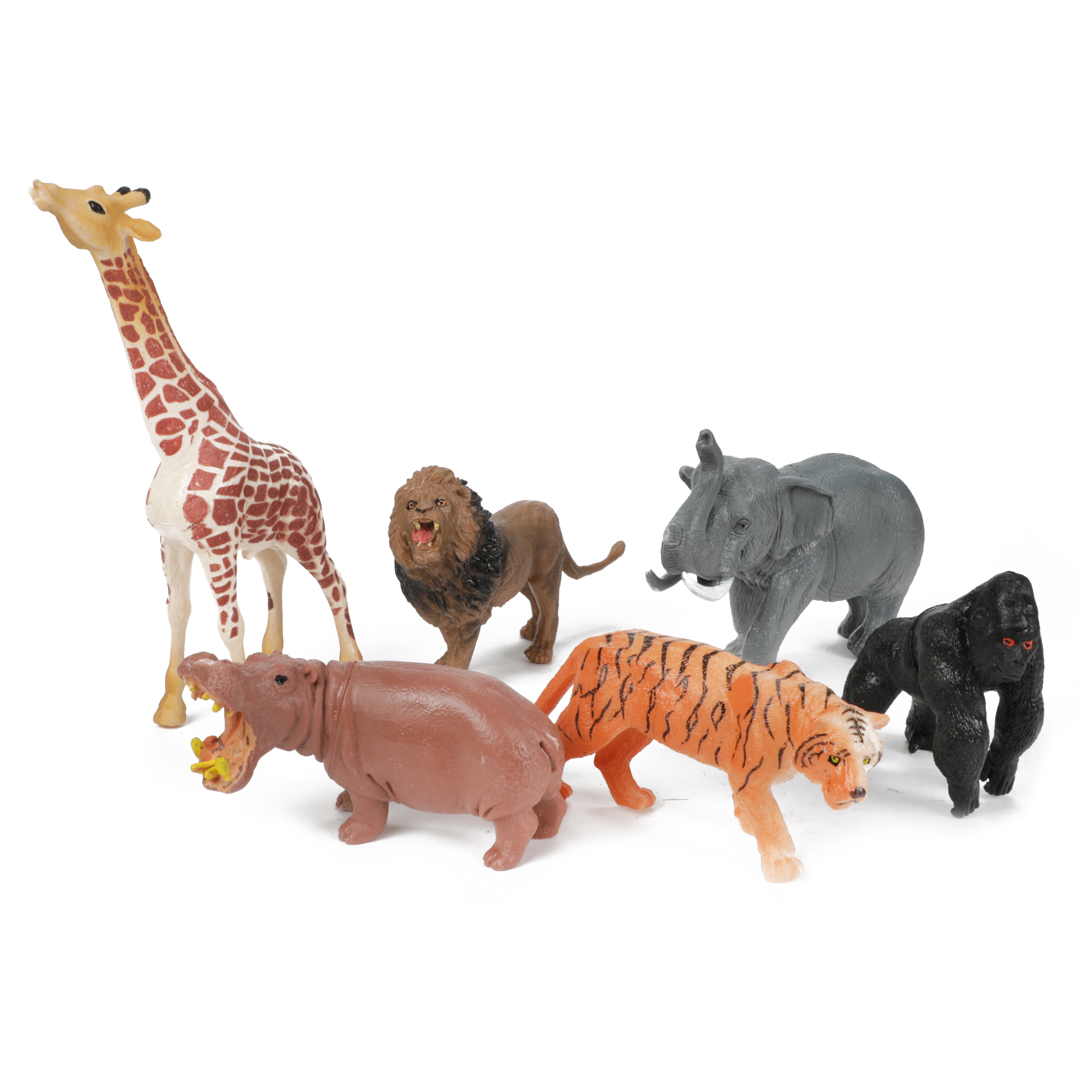 Toi-Toys - Animal World Tierfiguren - 6 Wilde Tiere (Tiger, L&ouml;we, Nilpferd, Elefant, Giraffe, Gorilla) 