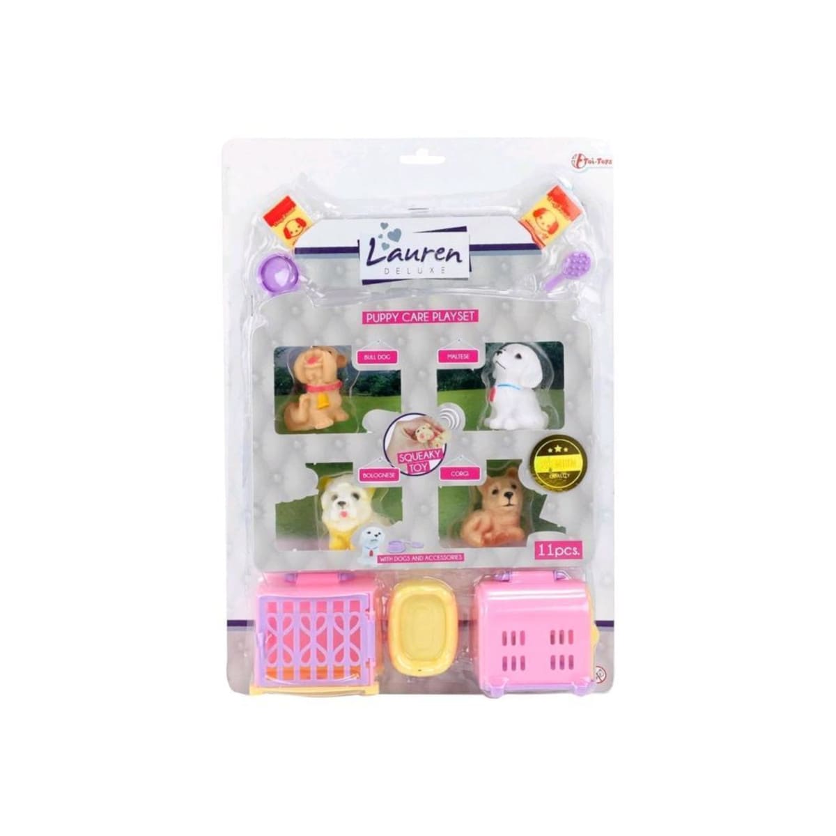 Toi-Toys LAUREN Welpe 4St Spielzeug Hunde Set mit Zubeh&ouml;r Transportbox ab 3 Jahren Kinder 