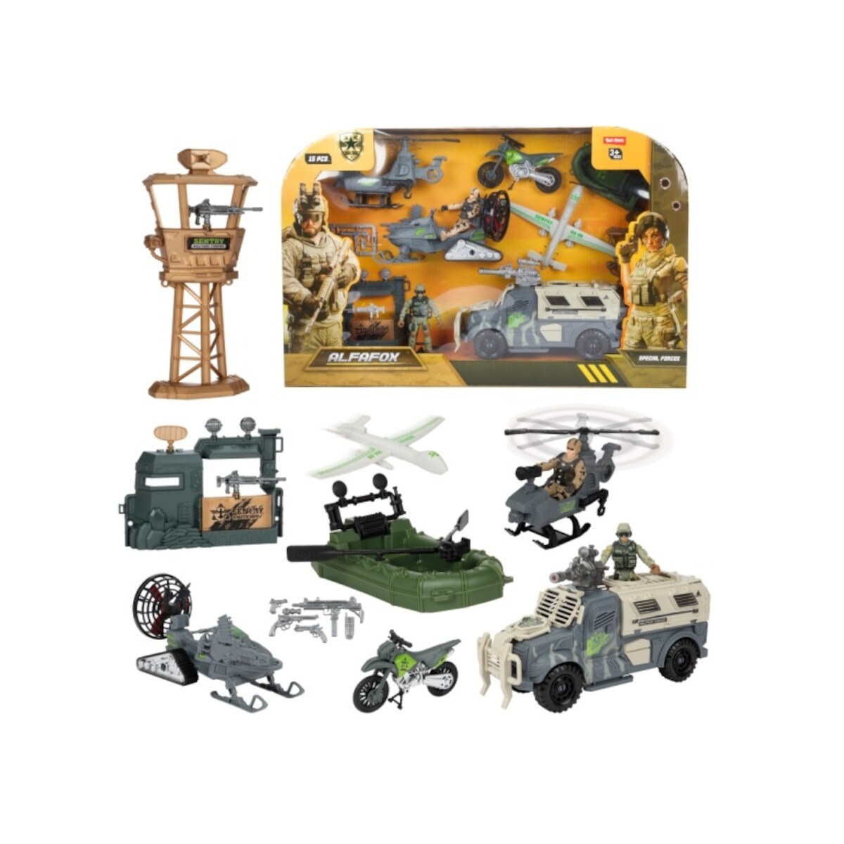 Toi-Toys ALFAFOX Spielset XL Milit&auml;r Fahrzeuge 6er Set mit Figuren und Zubeh&ouml;r Kinder ab 3 Jahren 