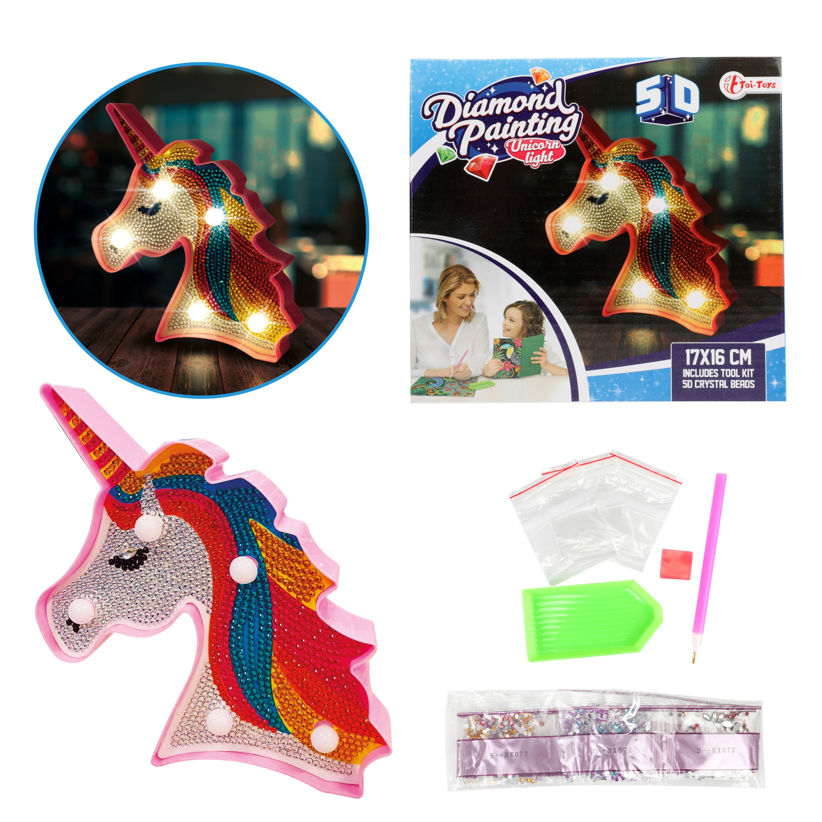 Toi-Toys 46655A - DIY - Diamant - Einhornlampe (5D) unicorn Kristall diamond selbermachen 