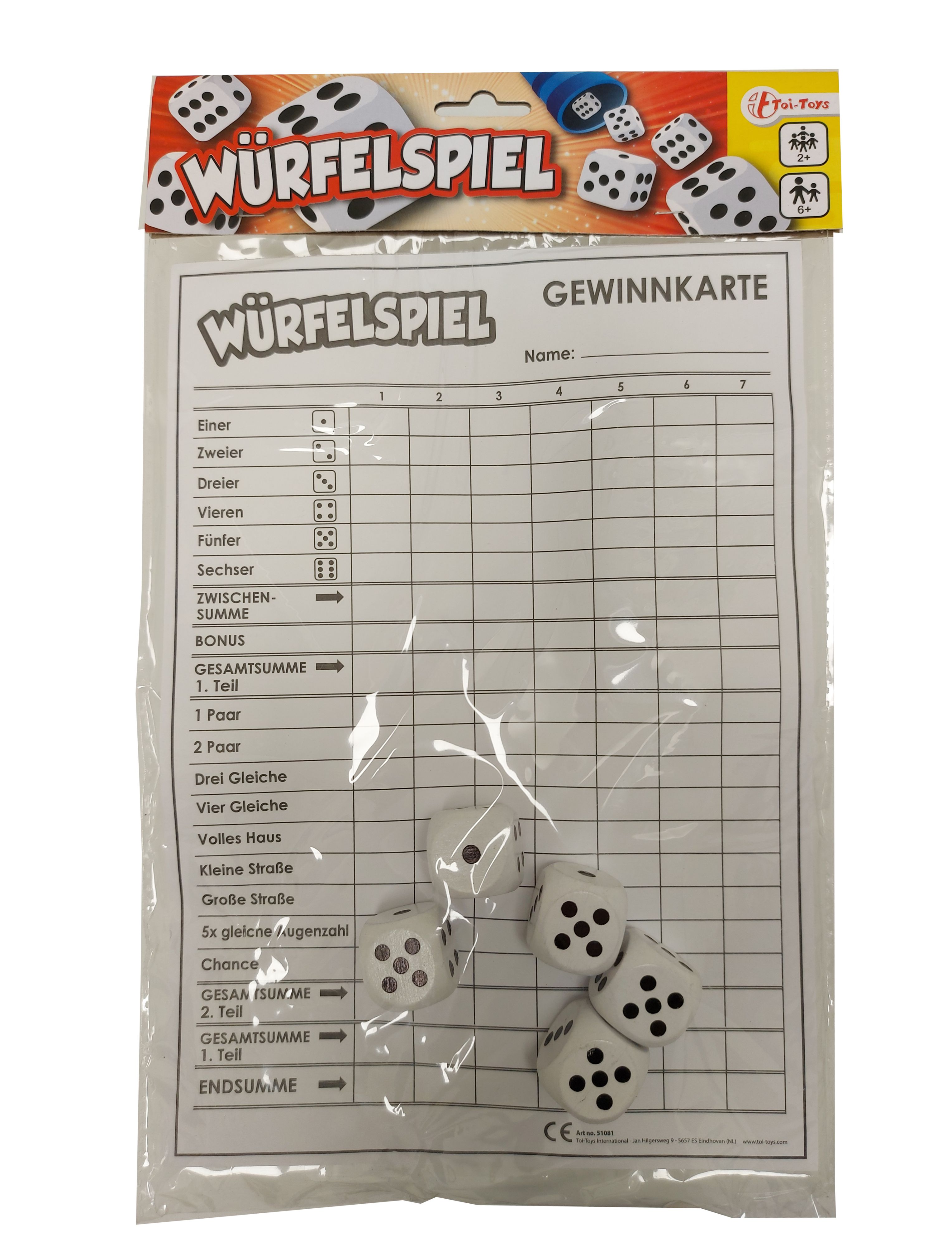 Toi-Toys 51081A - XXL W&uuml;rfelspiel (deutsch) - Punkteblock inkl 5 W&uuml;rfeln Gesellschaftsspiel Familienspiel 