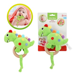 Toi-Toys 72130A - Little Stars - Babyrassel Dino mit Holz-Beißring Dinosaurier Kleinkinderspielzeug 