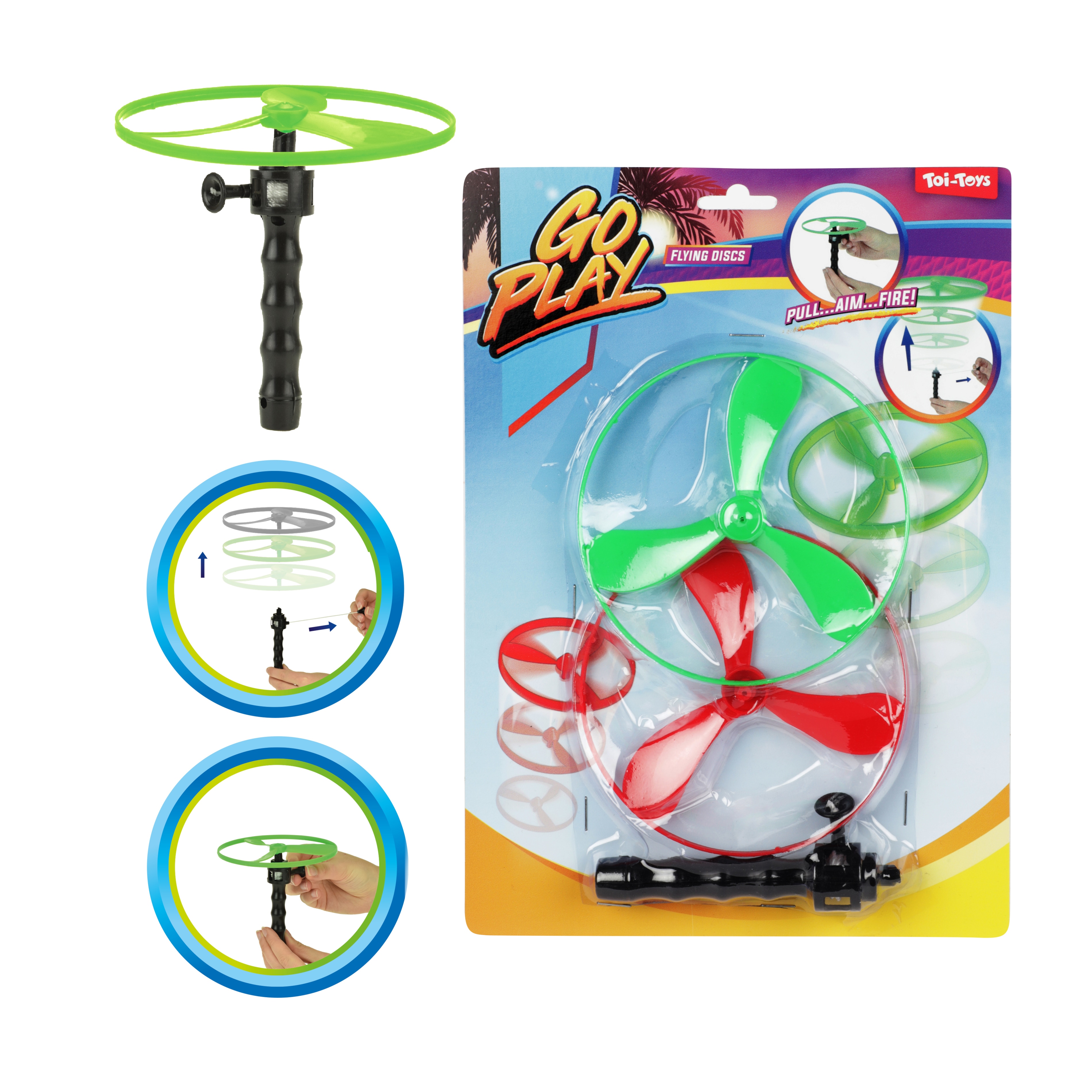 Toi-Toys 35202A - GO PLAY Flugscheiben (2 St&uuml;ck) Flying discs fliegend aufziehen Kinderspielzeug Spa&szlig; Geschenkideen Kindergeburtstag 