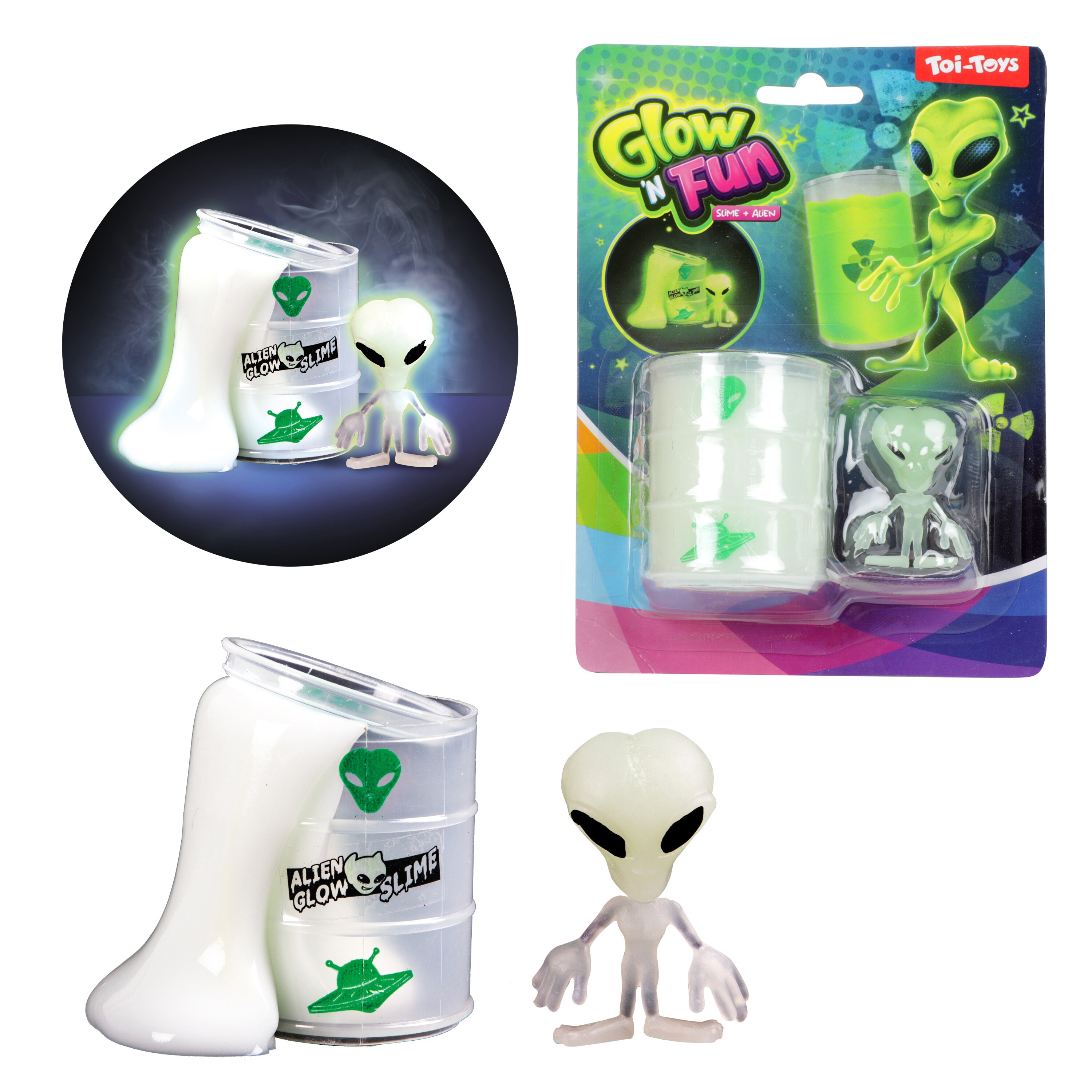 Toi-Toys 35808A - GLOW N FUN &Ouml;lfass mit Schleim & Alien Slime Au&szlig;erirdische Spielschleim 