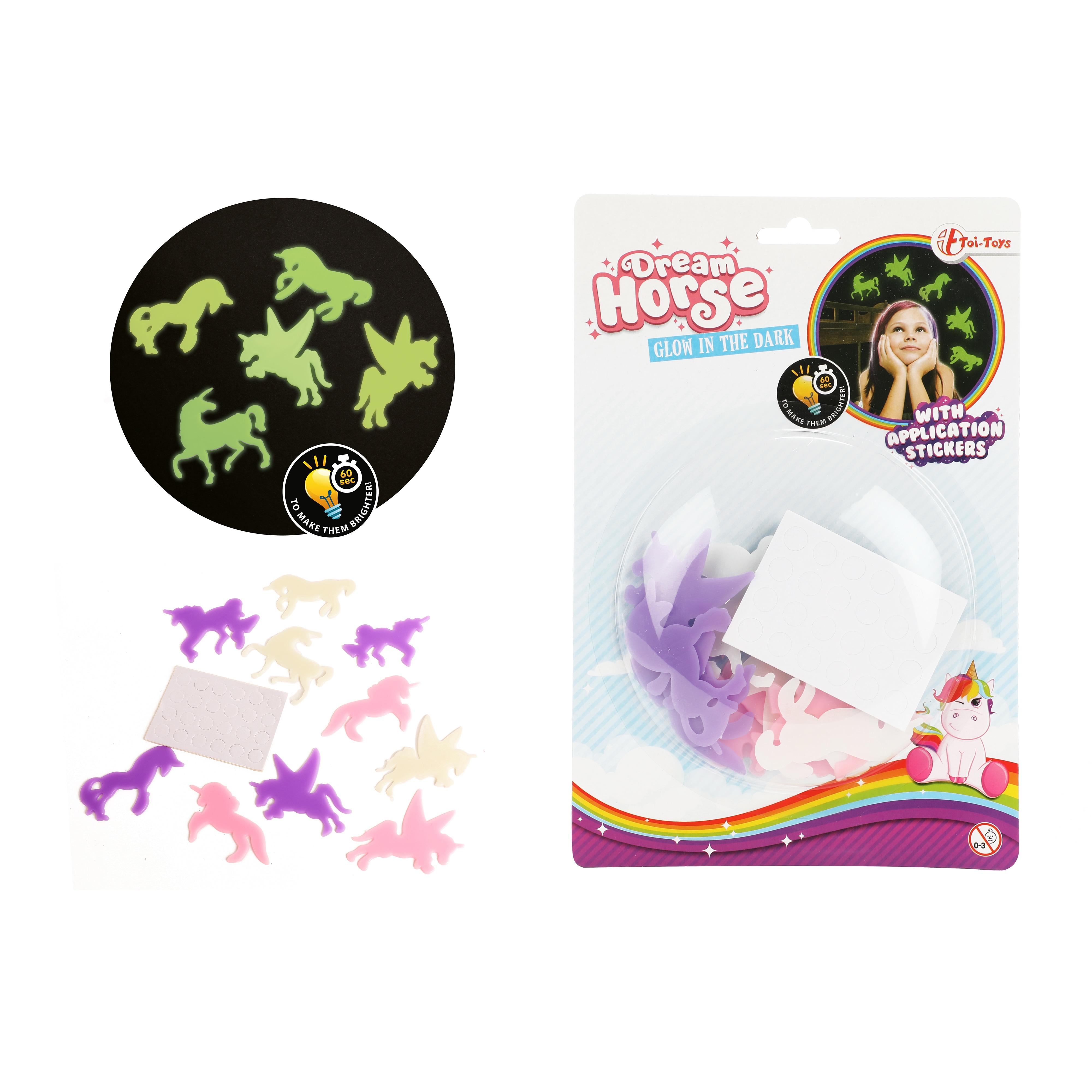 Toi-Toys - DREAM HORSE Glow in The Dark Shapes Einhorn-Aufkleber (12 St&uuml;ck) Application Stickers 