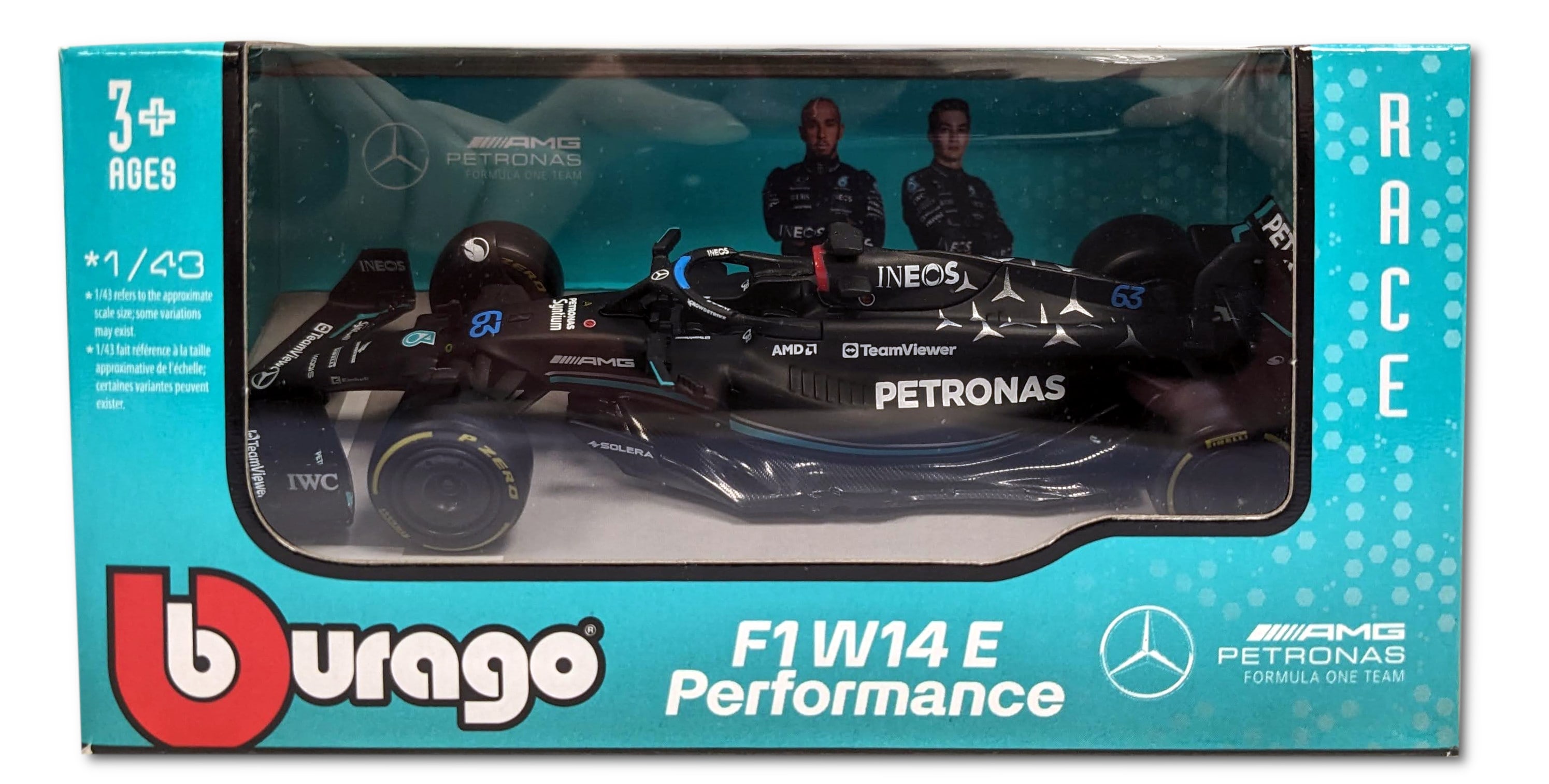 Bburago 18-38080R - Modellauto - F1 Mercedes AMG W14 '23 #63 Russel (Ma&szlig;stab 1:43) Formel 1 