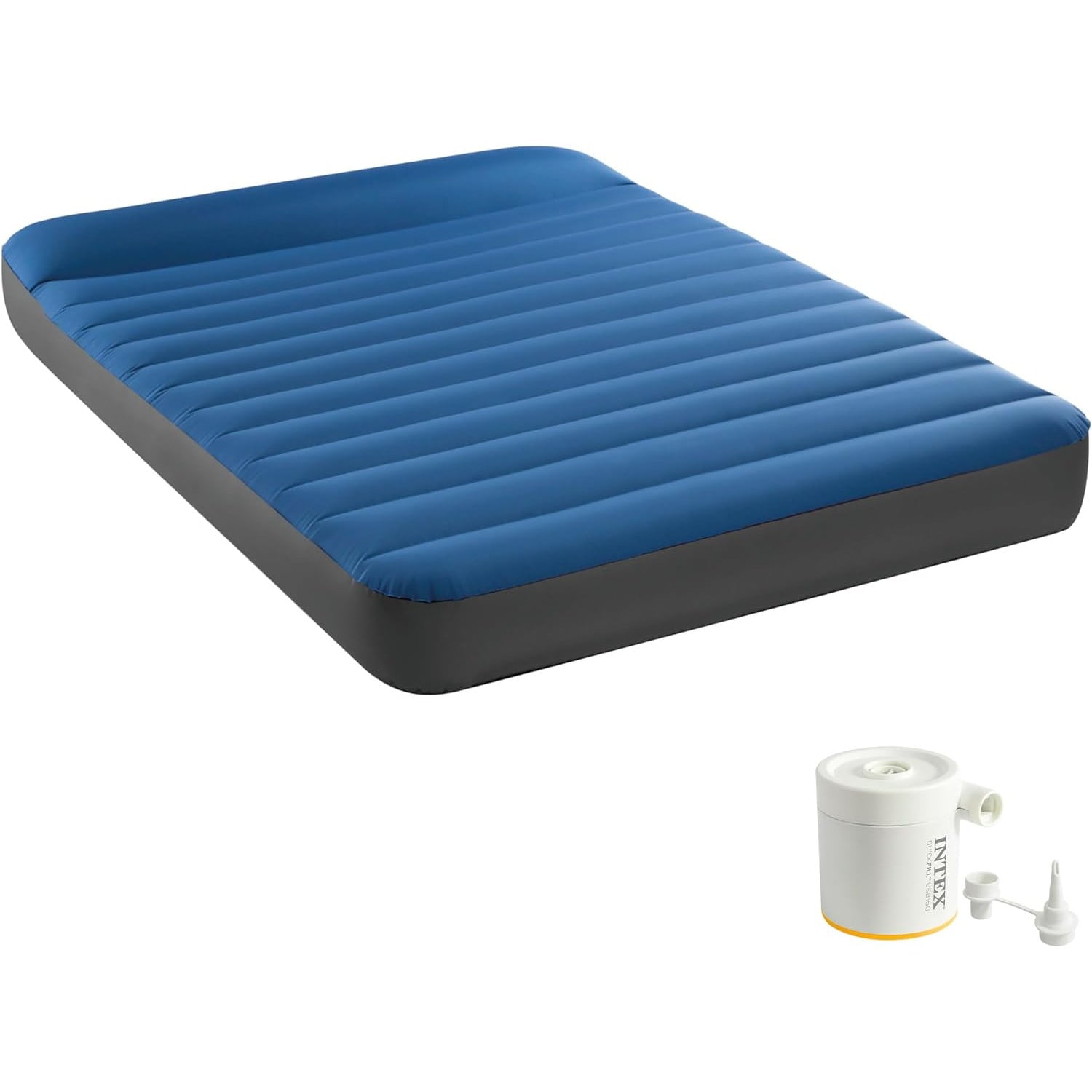 INTEX 64012 - Luftbett - Full Dura-Beam Truaire inkl. USB-Luftpumpe (blau, 137x191x22cm) Luftmatratze Campingbett 