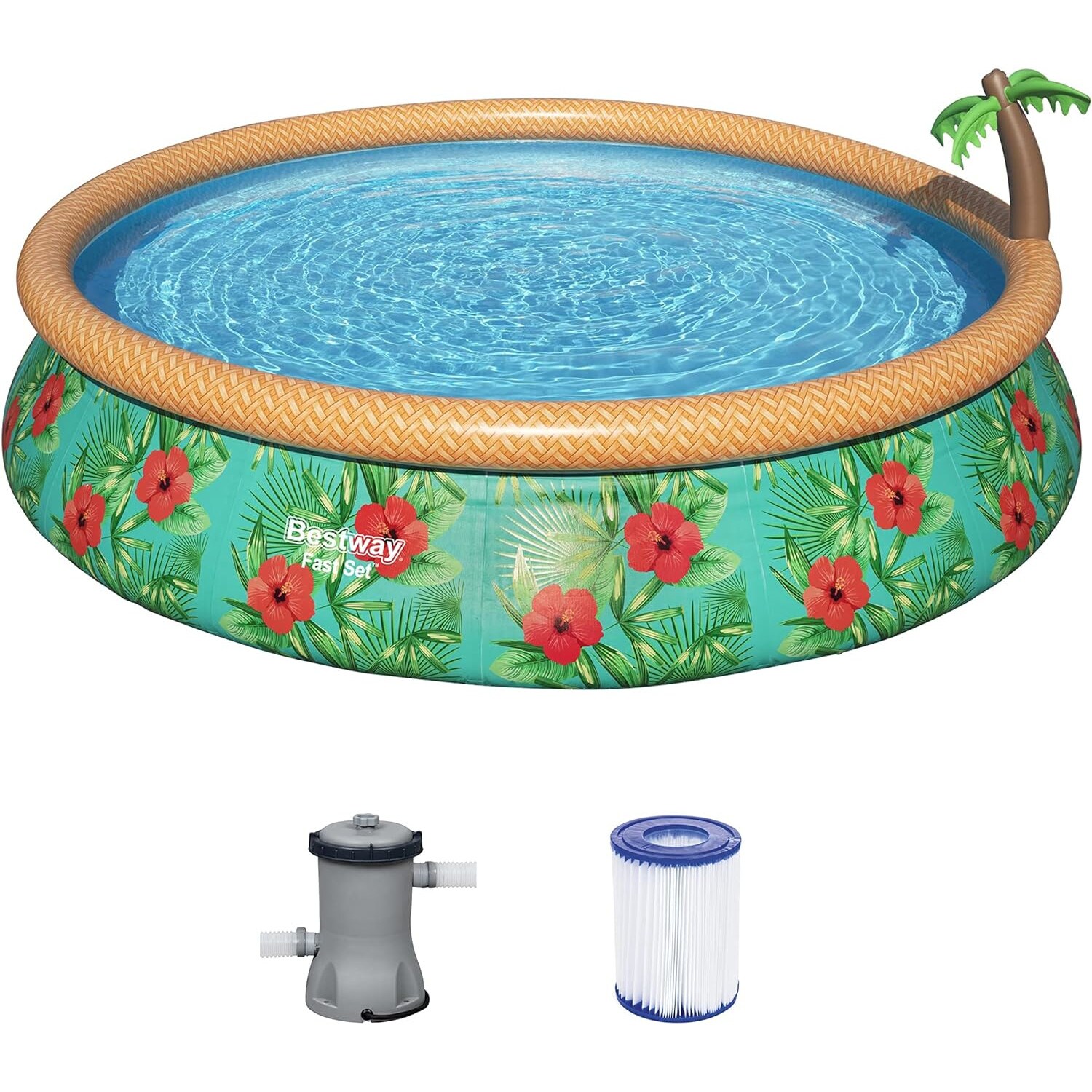 Bestway 57416 - Fast Set Pool - Paradise Palms (457x84cm) inkl. Filterpumpe Swimmingpool 