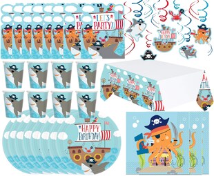 Ahoi, Happy Birthday - Kindergeburtstags-Set (65-teilig) Teller Becher Dekoration Geburtstag Piraten 