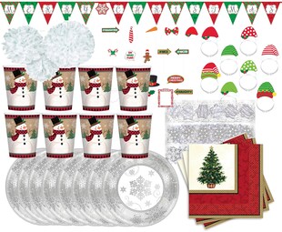 Weihnachtsfeier-Set (66-teilig) Weihnachtsparty Teller Becher Deko Fotorequisiten Weihnachtsfeier 