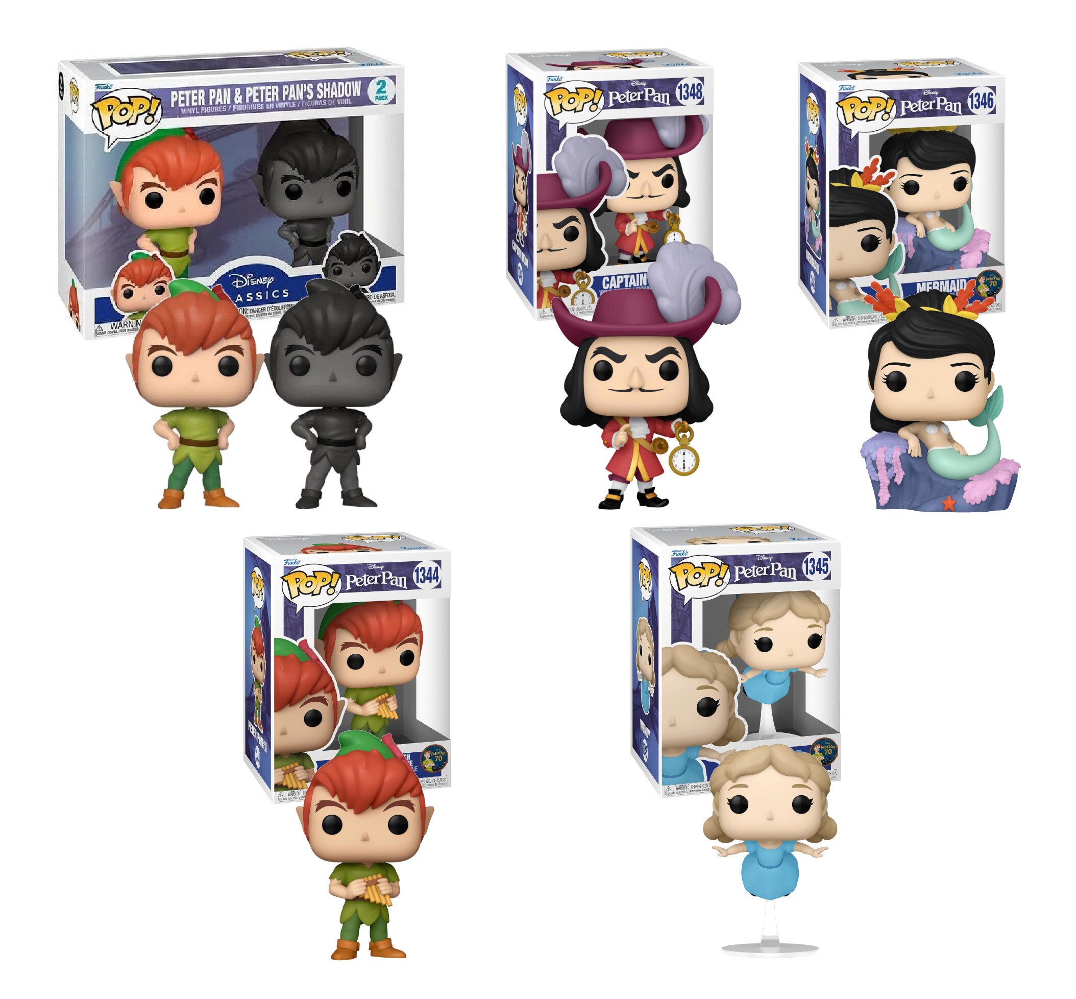 Funko Pop! - Disney Peter Pan 6er Set (Peter Pan, Wendy, Captain Hook, Mermaid, Peter Pan & sein Schatten) 