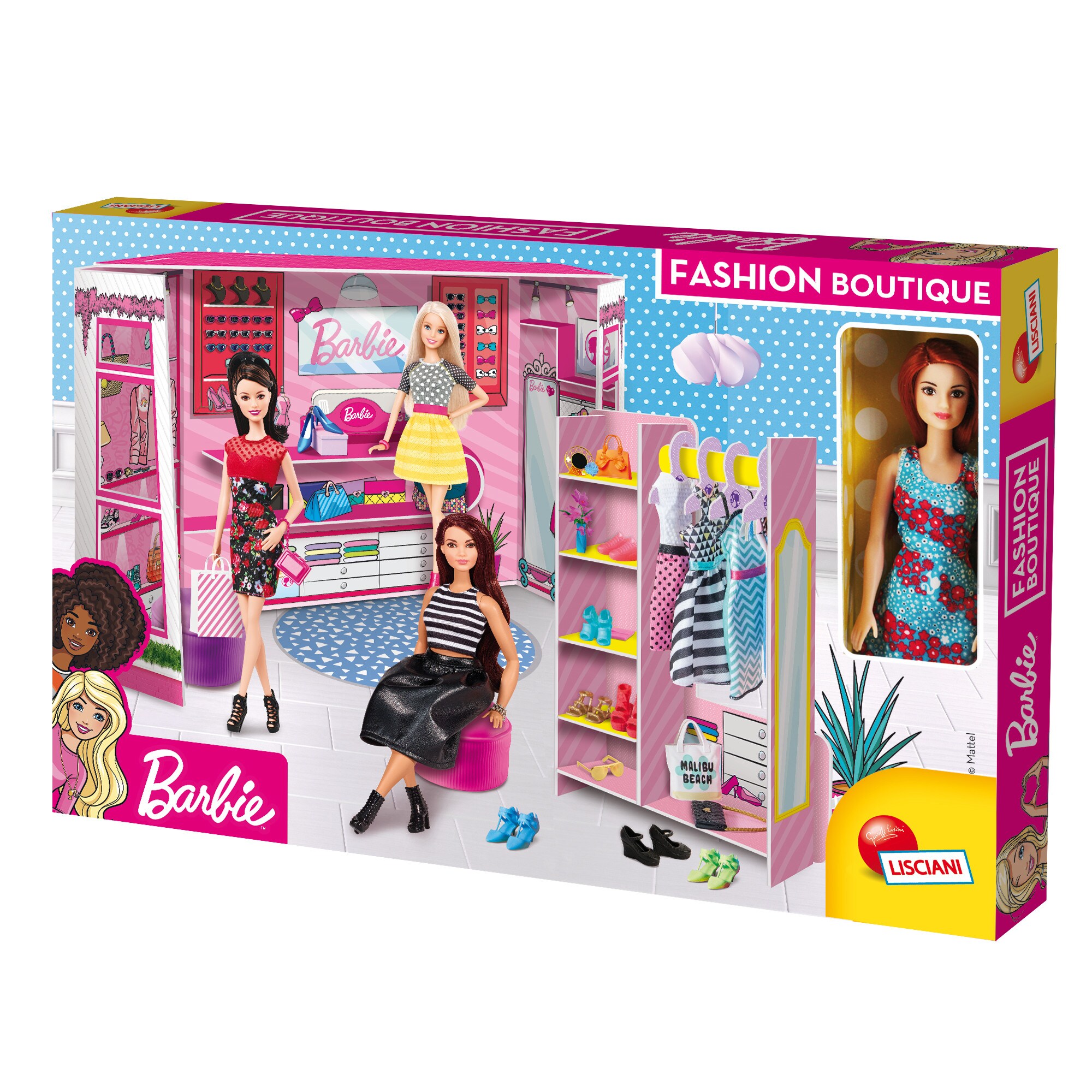 Lisciani 76918 - Barbie Fashion Boutique mit Barbie-Puppe Ankleideraum Modedesign Design Spielset 