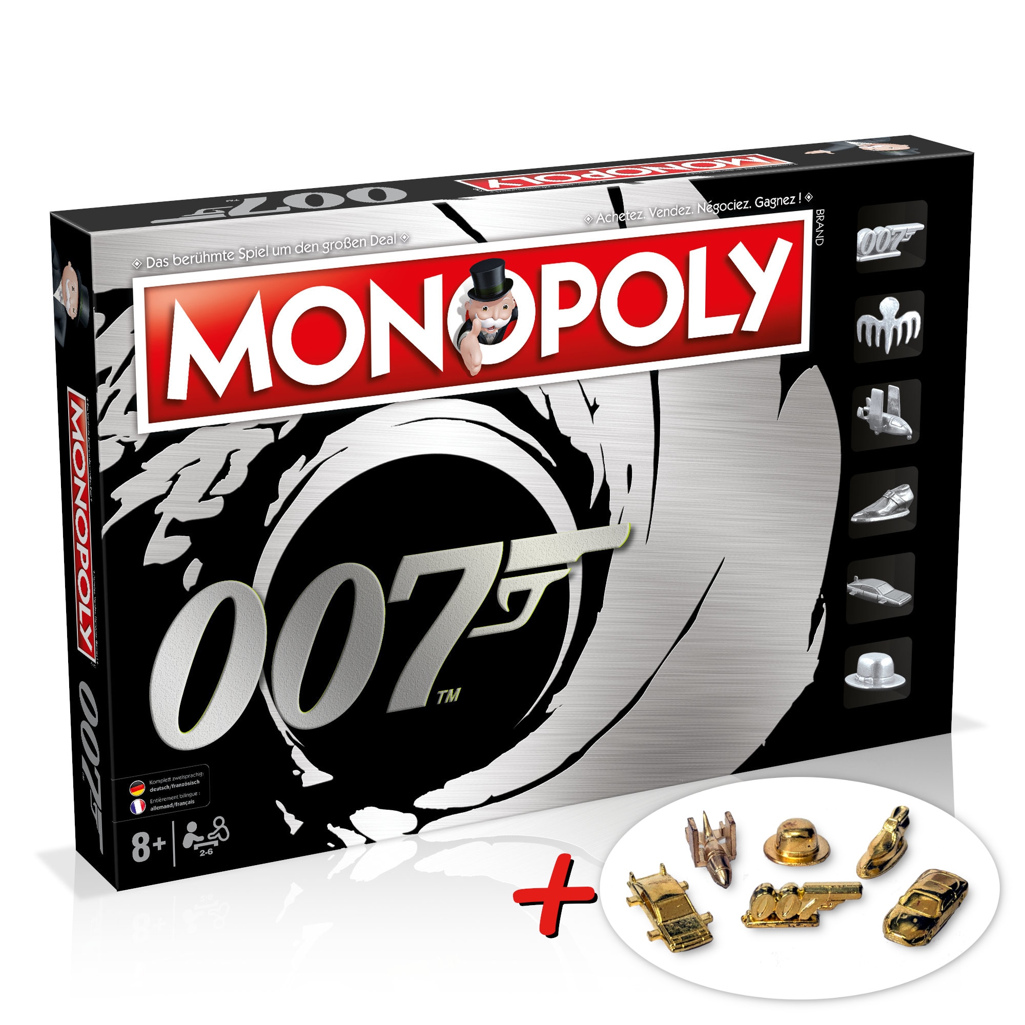 Monopoly - James Bond + 6 EXTRA Gold Spielfiguren Deutsch Franz&ouml;sisch Edition Spiel Brettspiel 