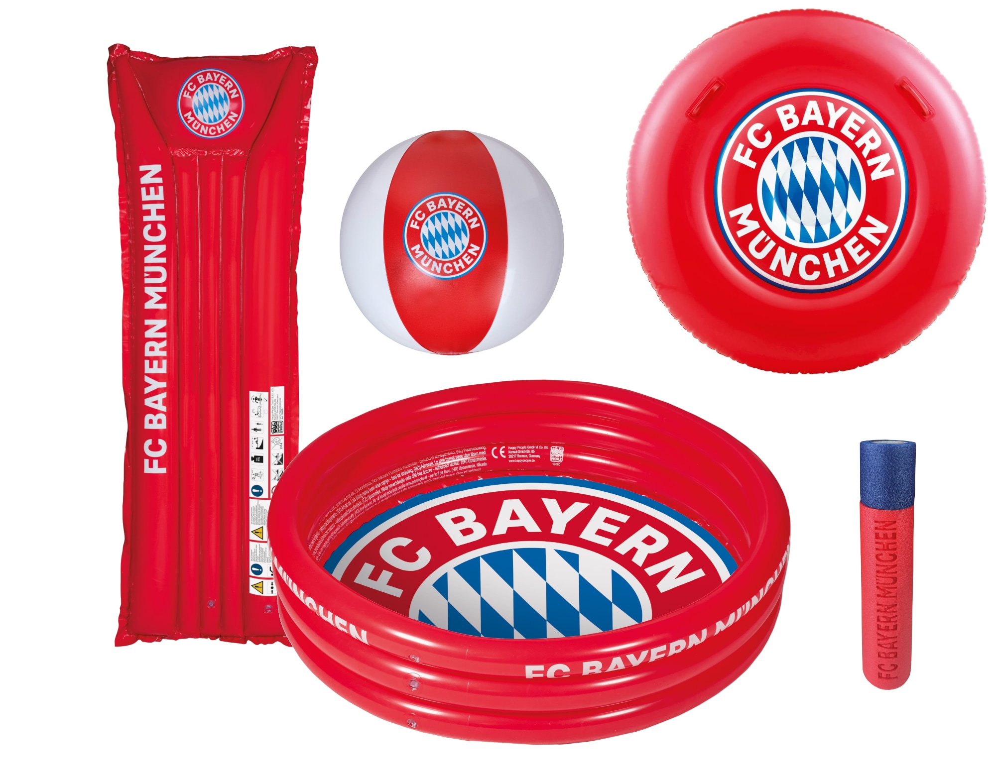 Happy People - FC Bayern M&uuml;nchen Schwimmset (5-teilig) Luftmatratze Ball Planschbecken Wasserspritze 
