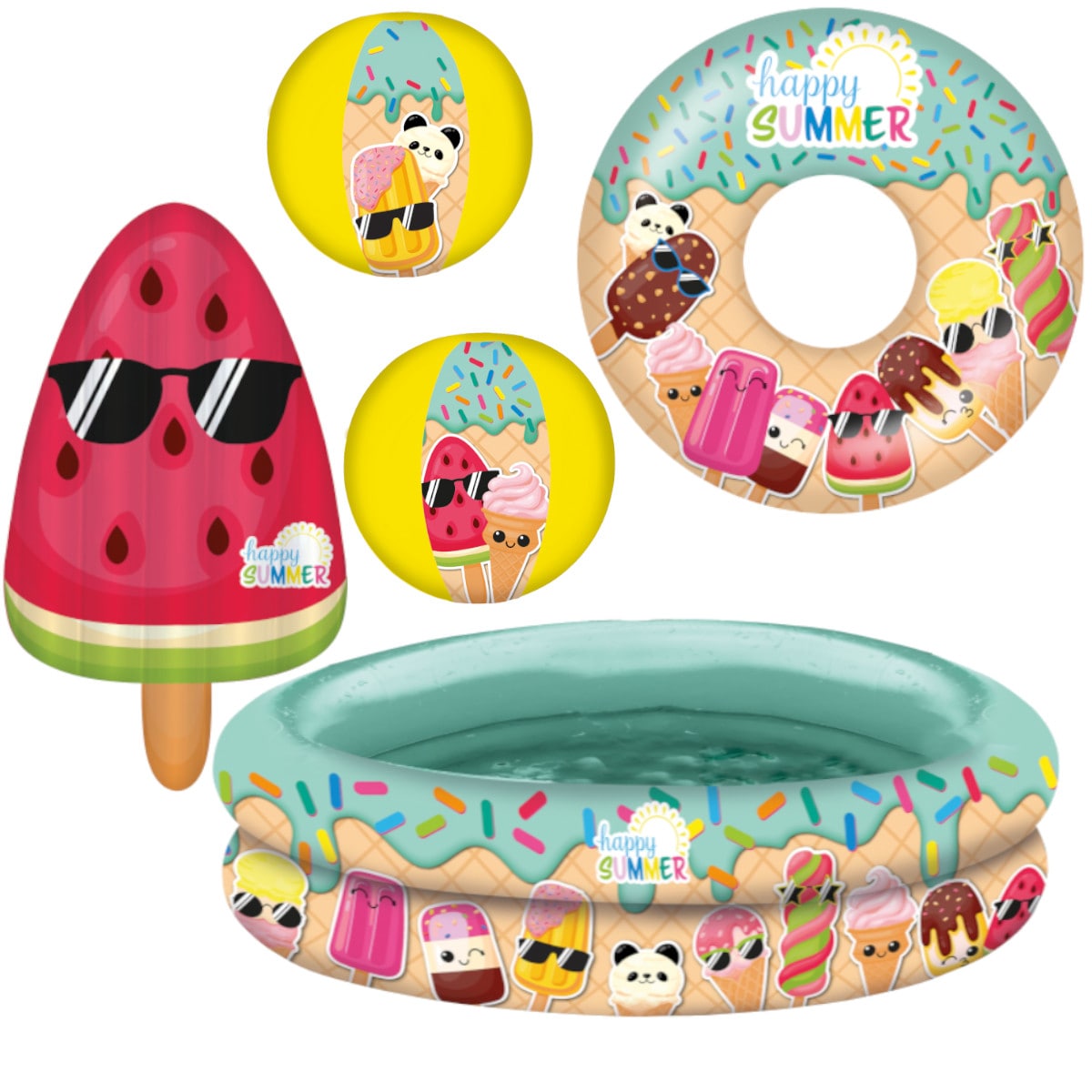 Happy People - Happy Summer Schwimmset (5-teilig) Planschbecken Schwimmring Pool planschen Kinder 