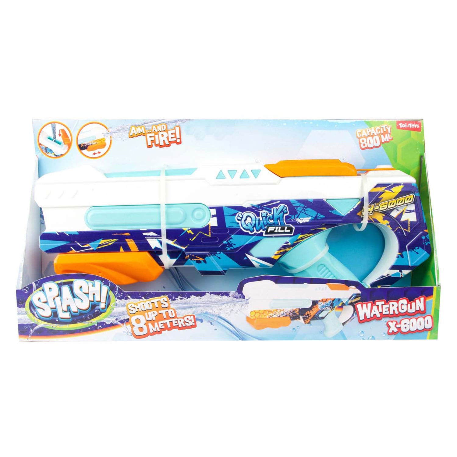 Toi-Toys 65211Z Quick Fill X6000 Wasserpistole bis 8m Reichweite Outdoor Kinder Spielzeug 
