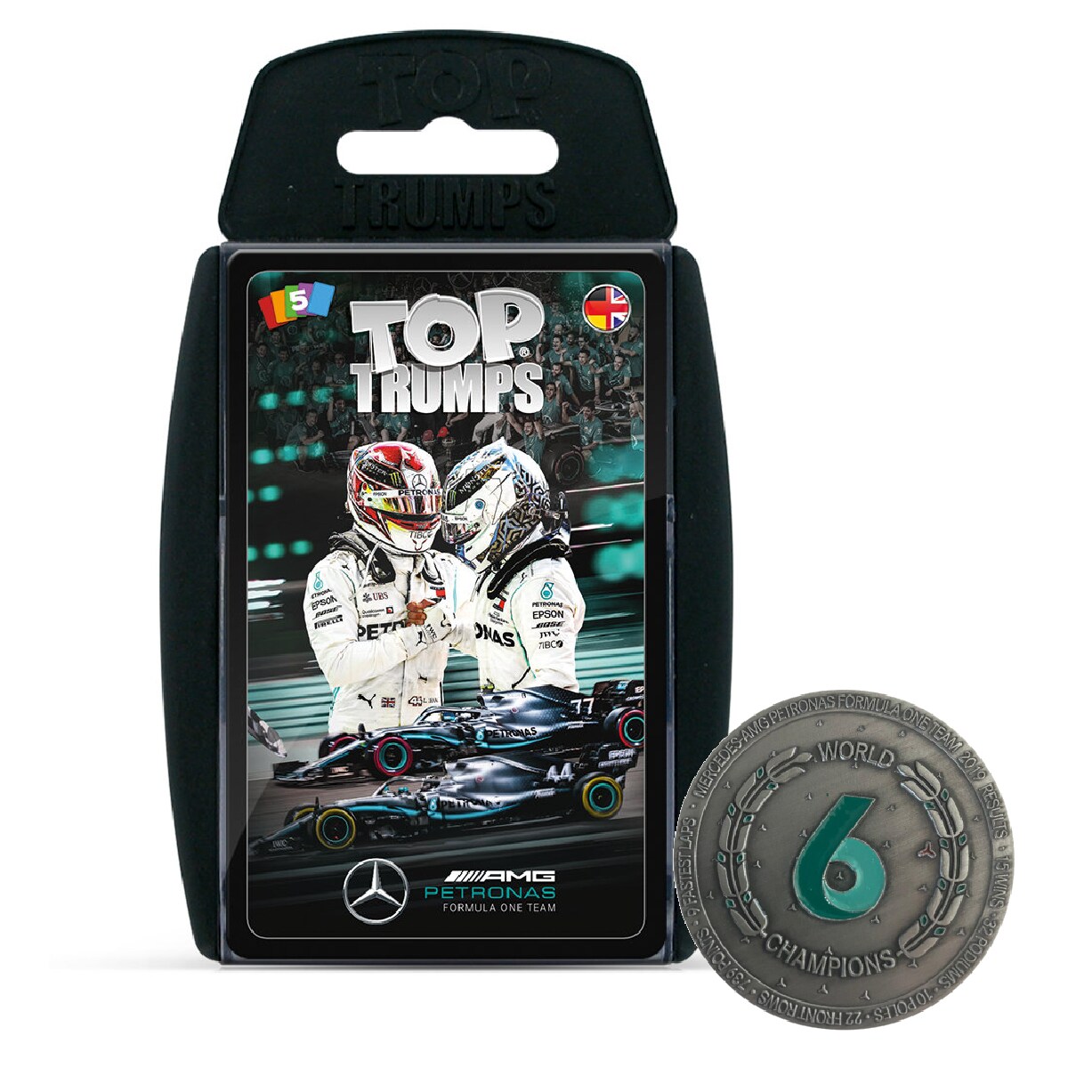 Top Trumps Mercedes-AMG Petronas Motorsport Kartenspiel + Sammler-M&uuml;nze F1 