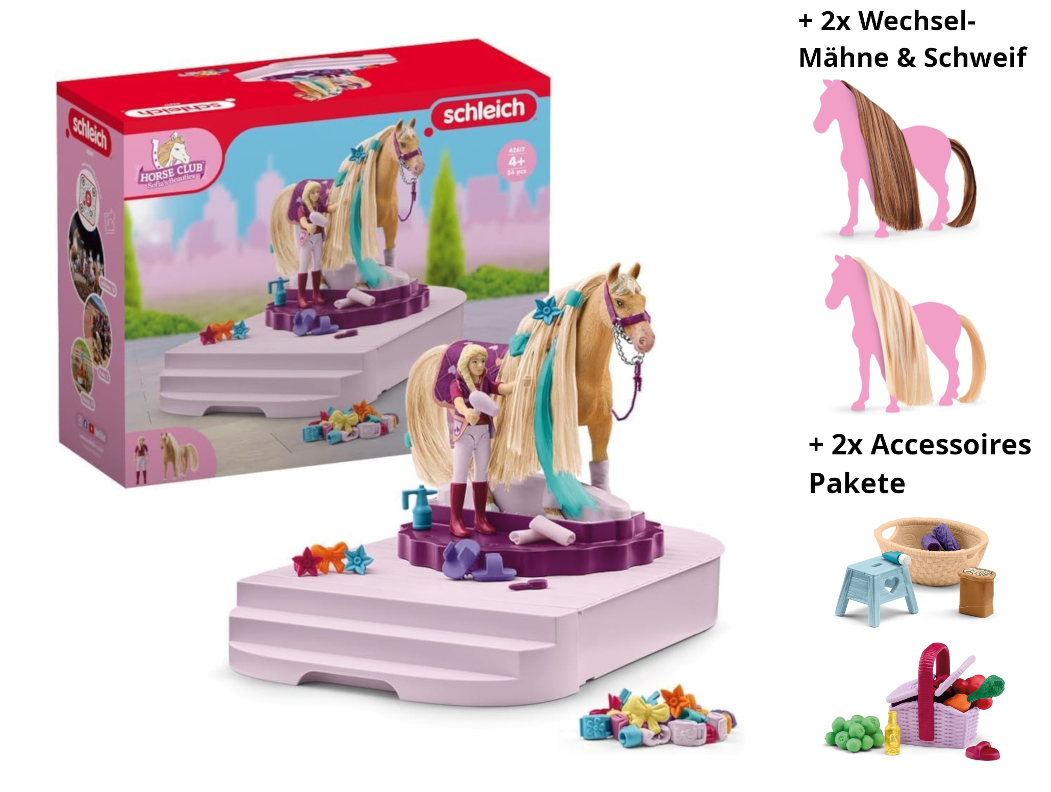 Schleich Pferde Styling Station 42617 + 2x Wechsel M&auml;hnen & 2x Accessoires 