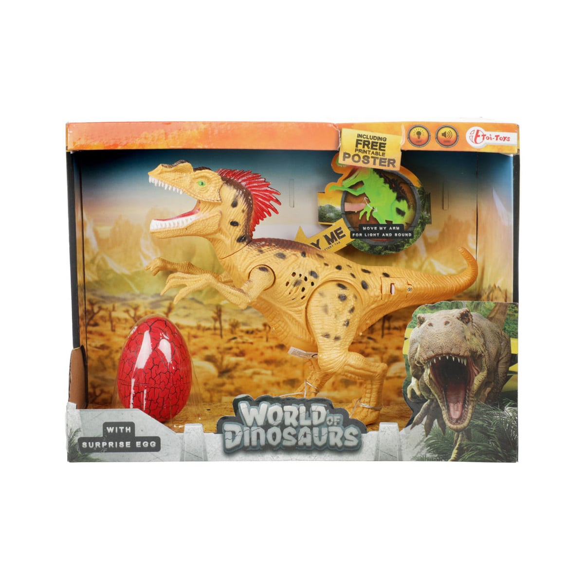 Toi-Toys WORLD OF DINOSAURS Dinosaurier mit Licht & Ton + &Uuml;berraschungs-Ei Batterien inkl. gelb 