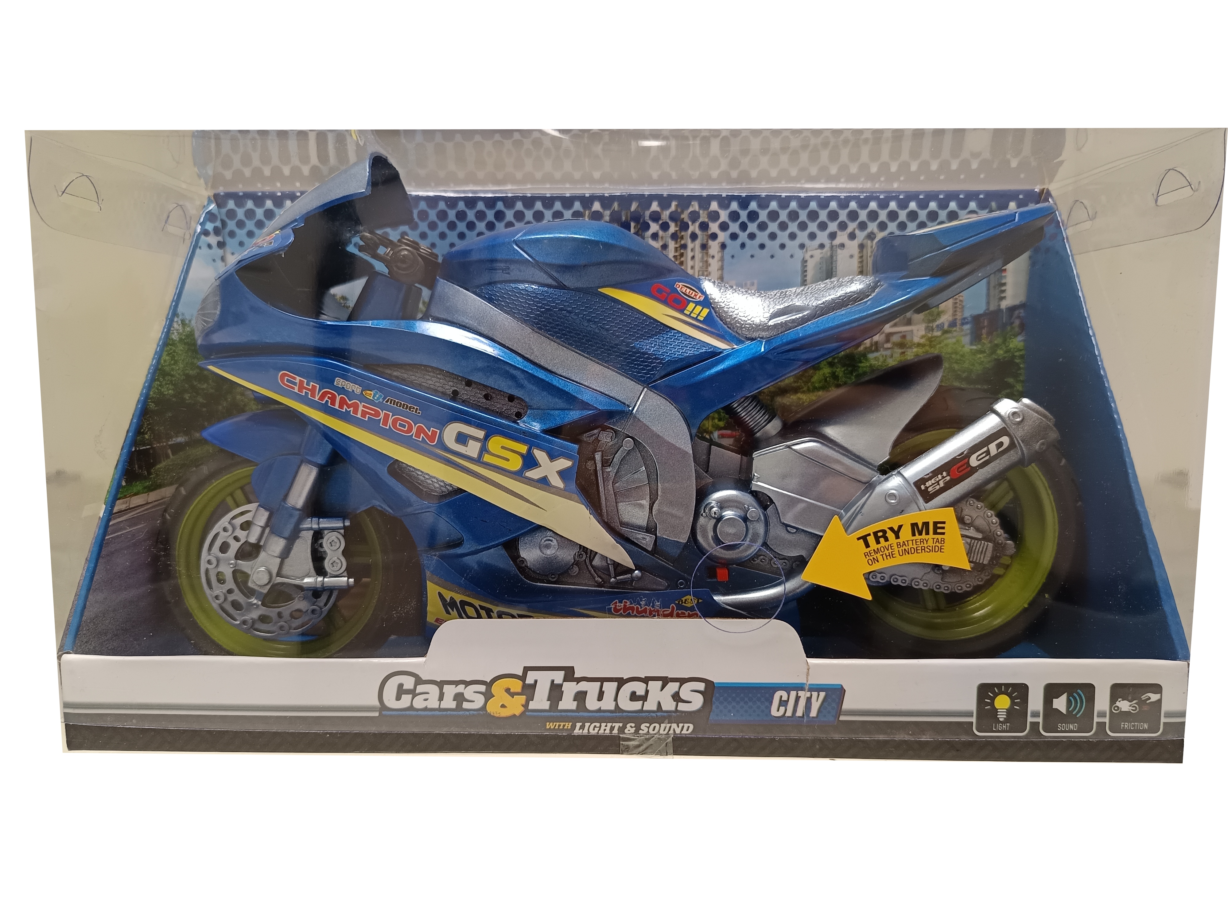 Toi-Toys 29210Z CARS_TRUCKS Rennmotorad 30 cm Friktion  Licht & Ton Spielzeug Motorrad blau 