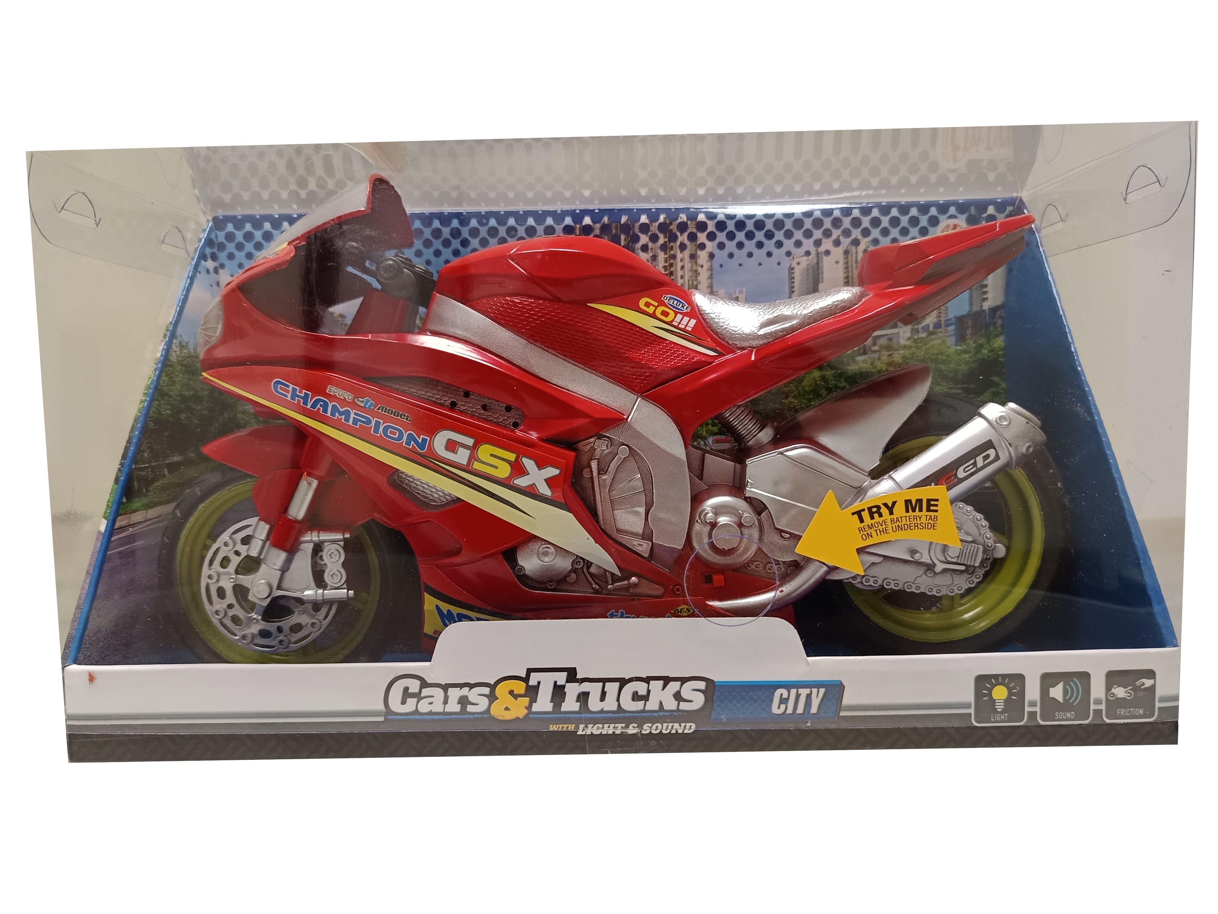 Toi-Toys 29210Z CARS_TRUCKS Rennmotorad 30 cm Friktion  Licht & Ton Spielzeug Motorrad rot 